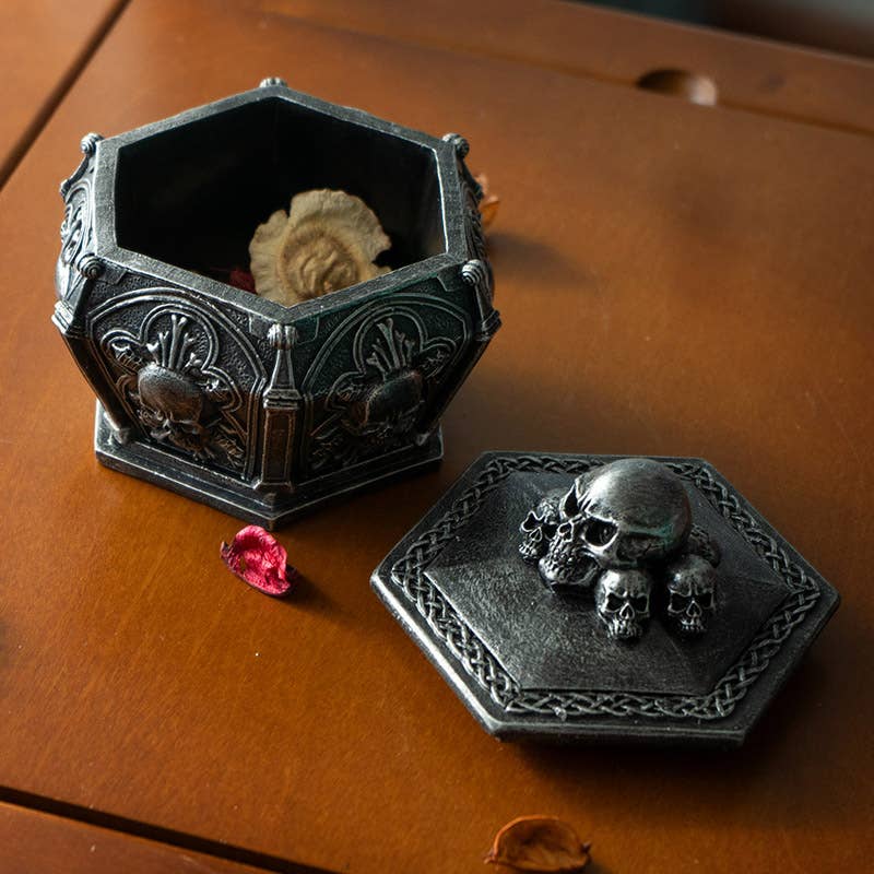 Skull Ossuary Box | Gothic Cold Cast Resin Decor | Trinket & Storage Box