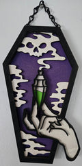Poison Bottle Coffin Wall Hanging | Hand-Painted Gothic Wood Art