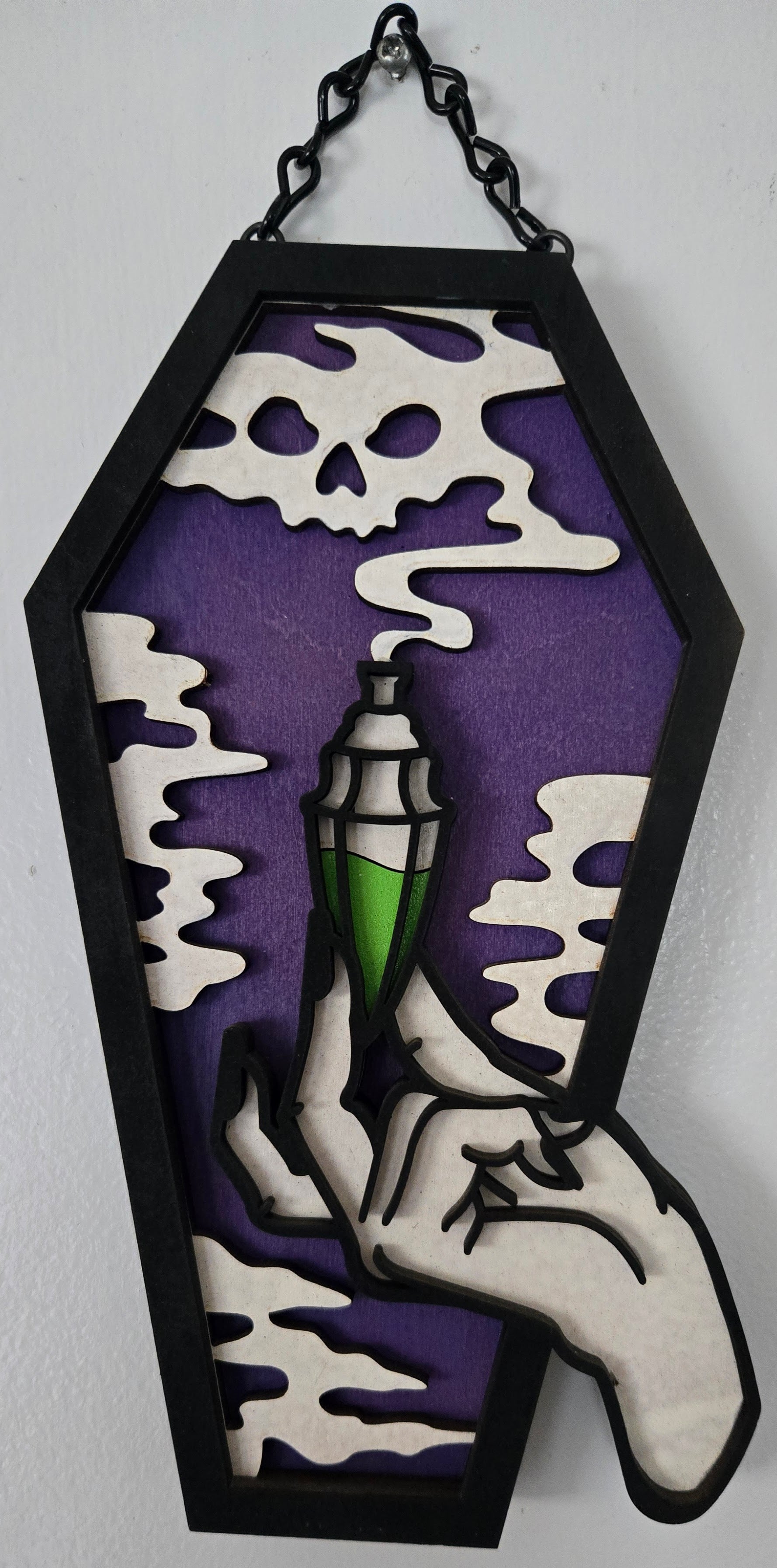 Poison Bottle Coffin Wall Hanging | Hand-Painted Gothic Wood Art