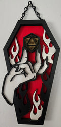 Red D20 Coffin Wall Hanging | Hand-Painted Tabletop Gaming Gothic Art