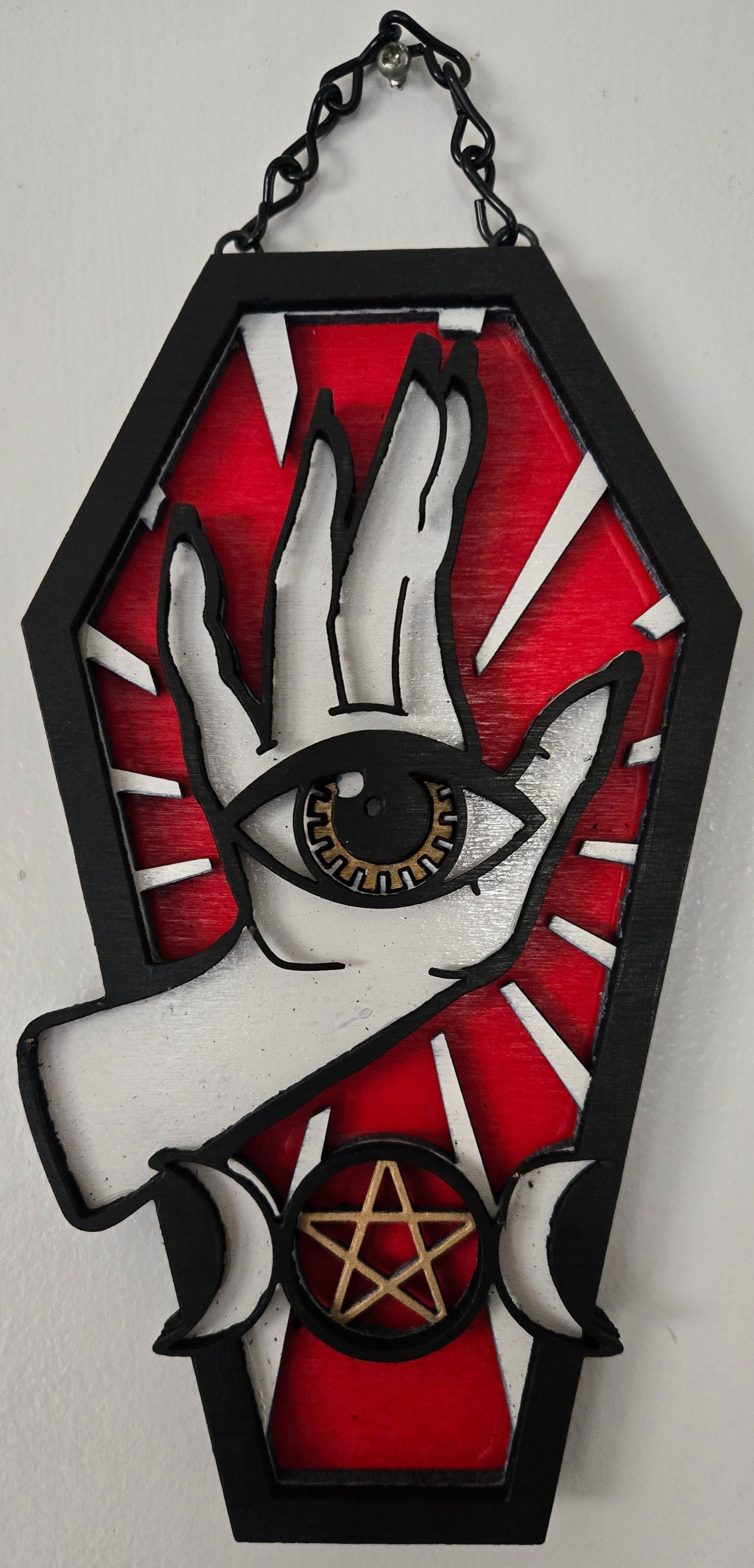 Mystic Eye Coffin Wall Hanging | Hand-Painted Gothic Wood Art