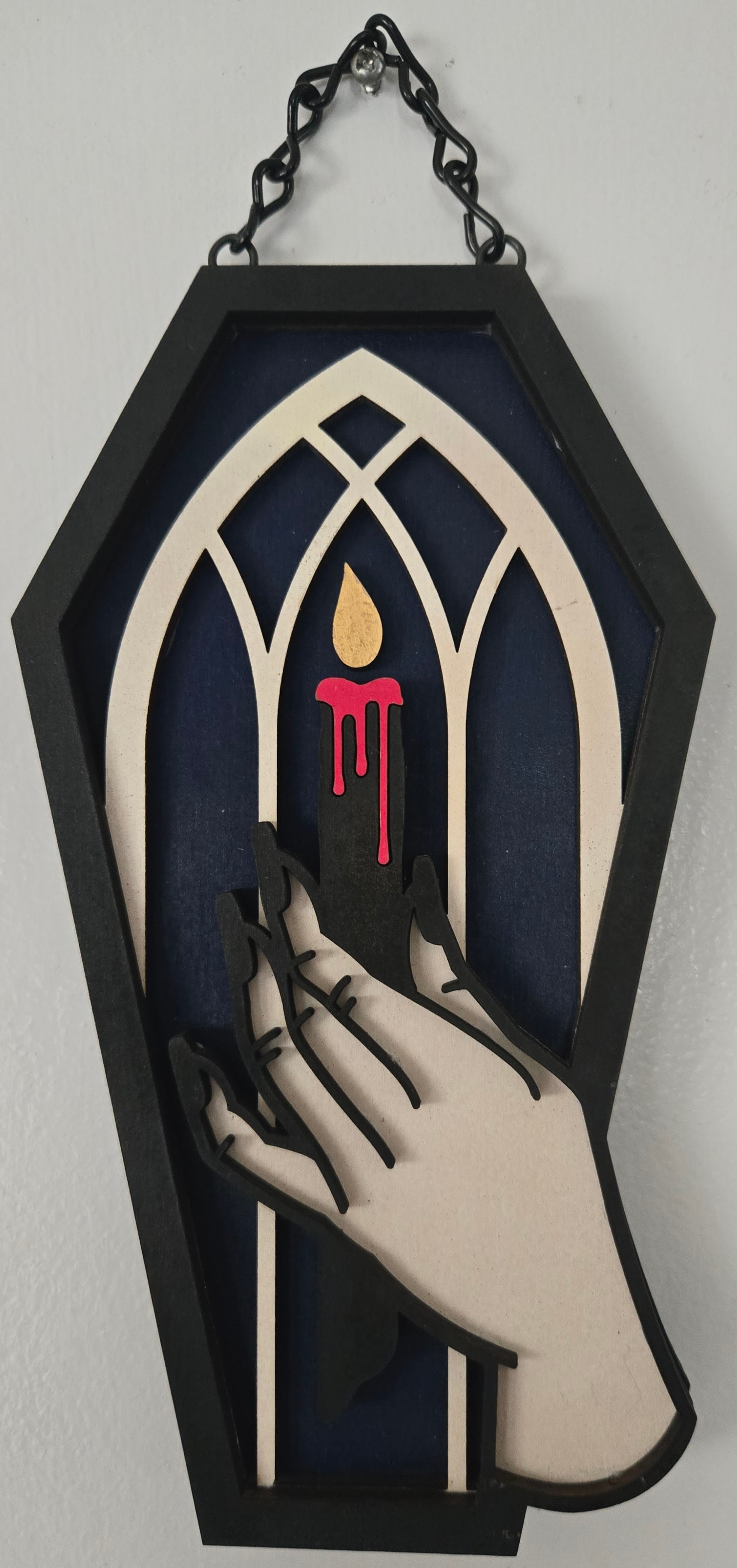 Candle Coffin Wall Hanging | Hand-Painted Gothic Wood Art