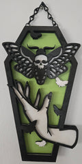 Death's Head Moth Coffin Wall Hanging | Hand-Painted Gothic Wood Art