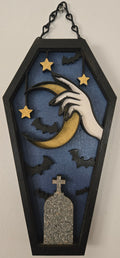 Moon Coffin Wall Hanging | Hand-Painted Gothic Wood Art