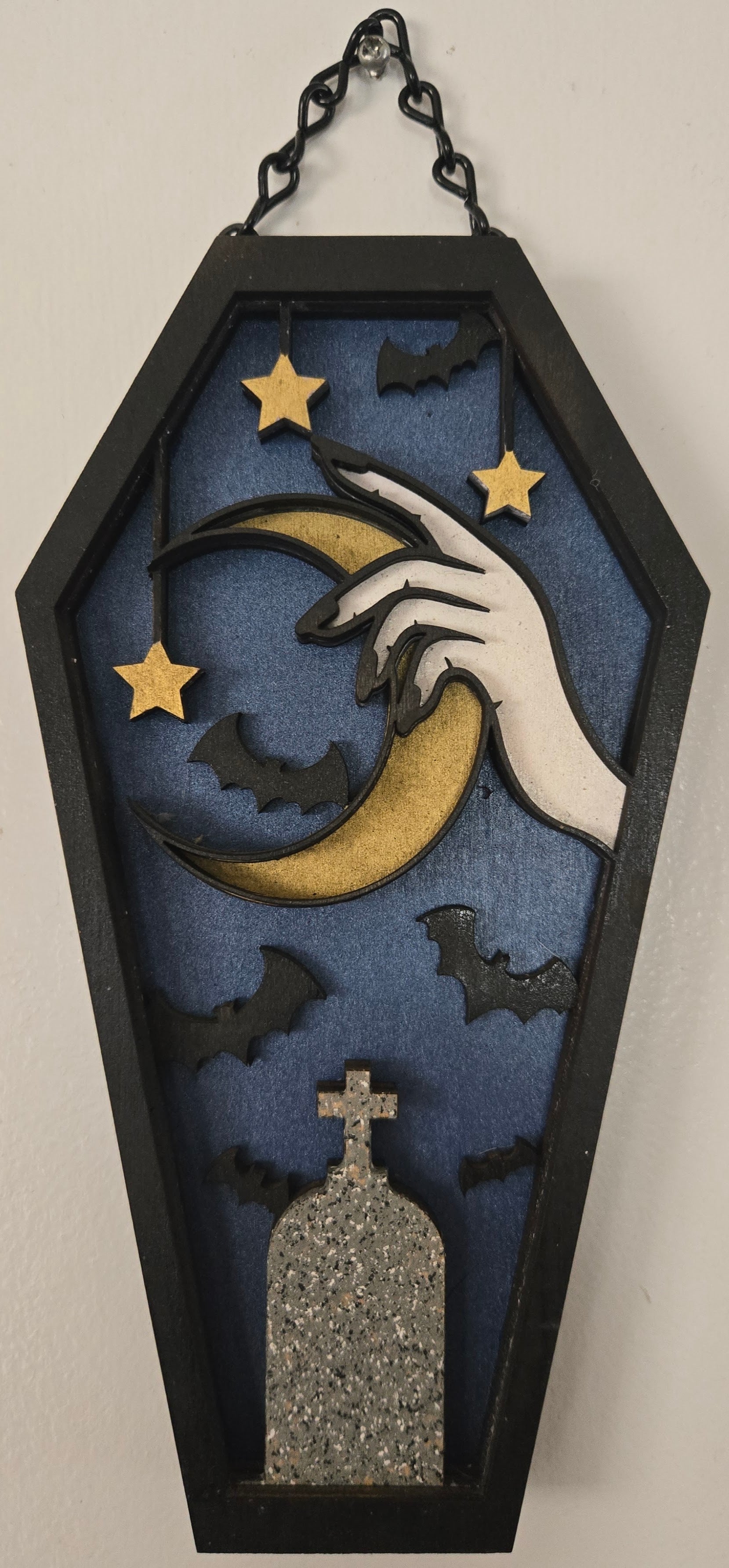 Moon Coffin Wall Hanging | Hand-Painted Gothic Wood Art