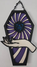 Purple D20 Coffin Wall Hanging | Hand-Painted Tabletop Gaming Gothic Art