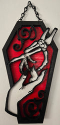 Skeletal Hand Coffin Wall Hanging | Hand-Painted Gothic Wood Art
