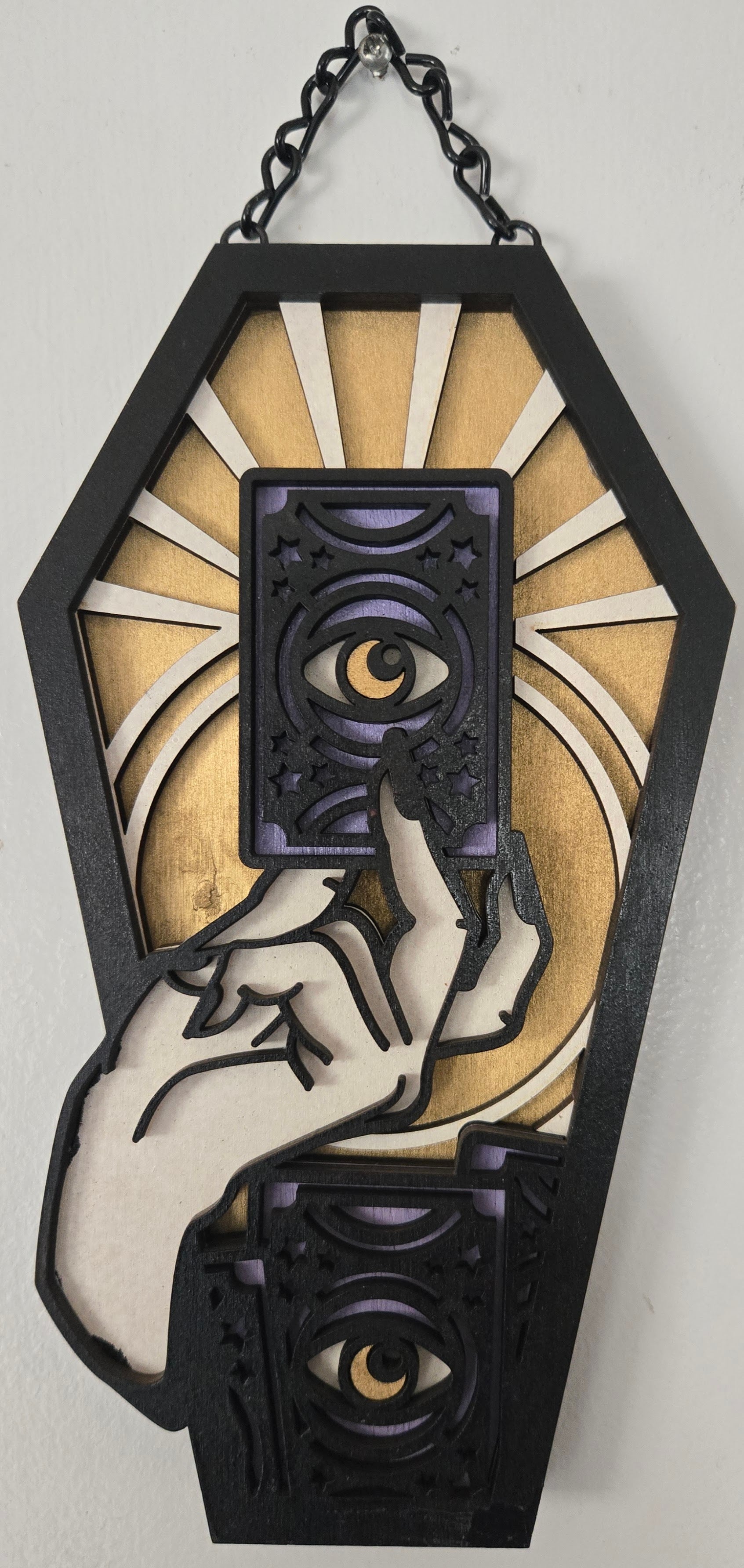 Tarot Coffin Wall Hanging | Hand-Painted Gothic Wood Art