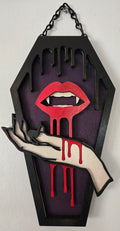 Bloody Lips Coffin Wall Hanging | Hand-Painted Gothic Wood Art