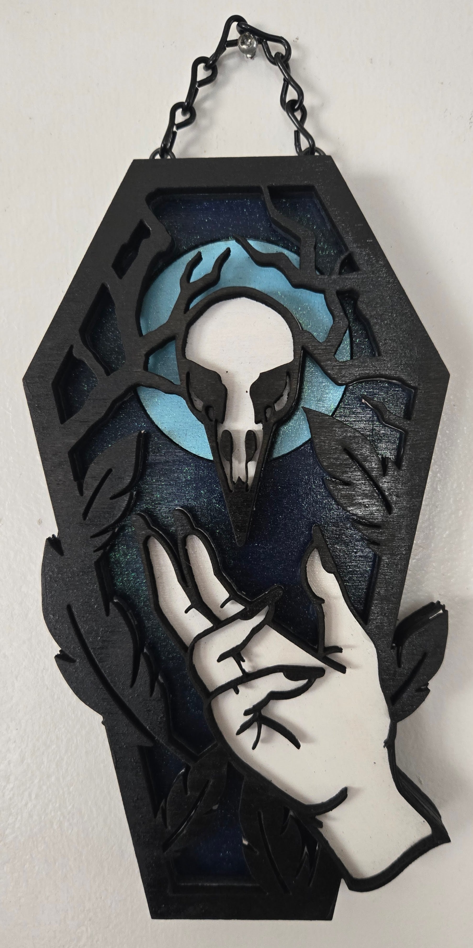 Corvid Coffin Wall Hanging | Hand-Painted Gothic Wood Art