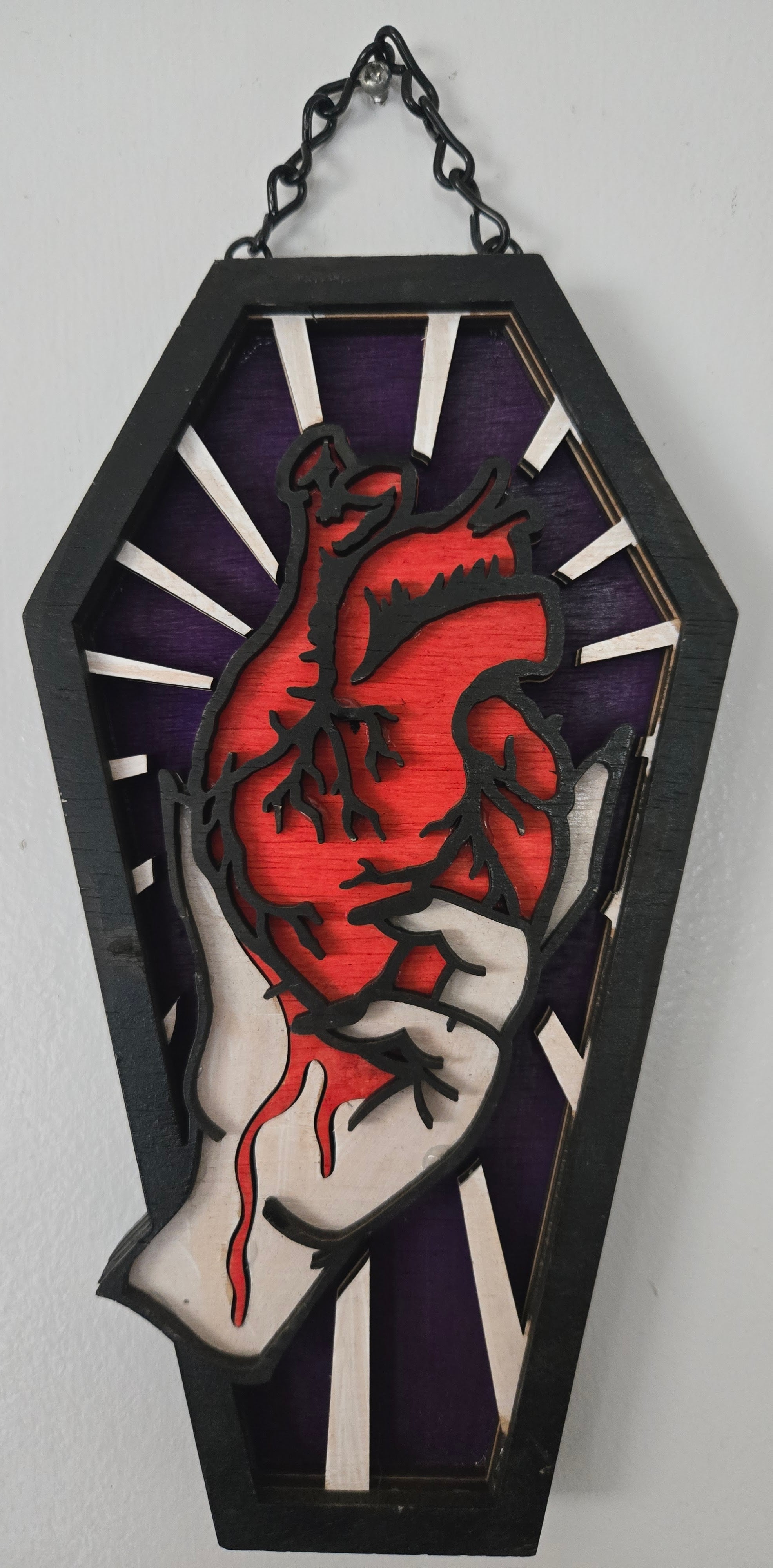 Anatomical Heart Coffin Wall Hanging | Hand-Painted Gothic Wood Art