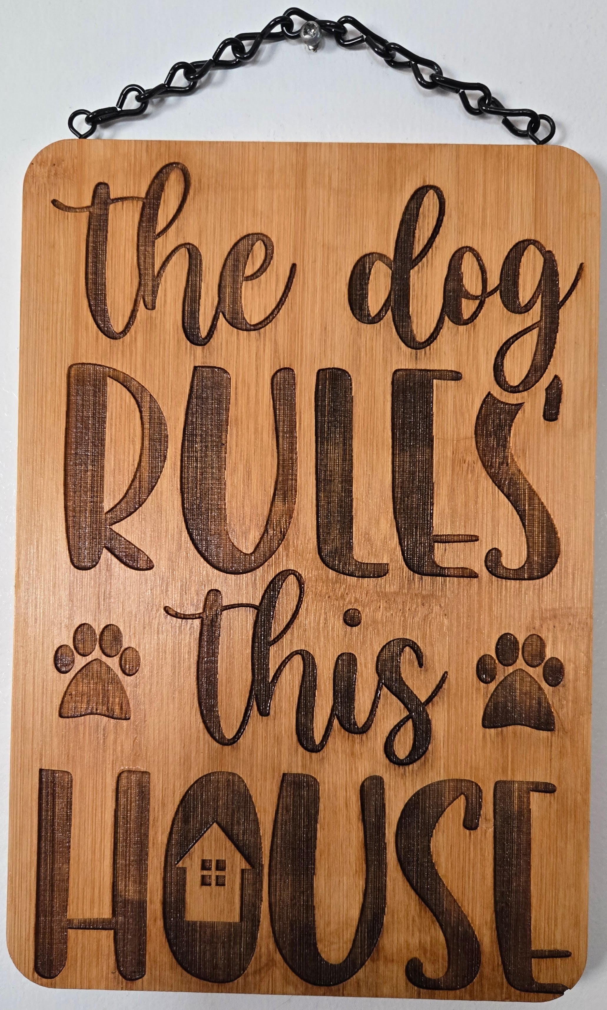 The Dog Rules This House | Laser Engraved Bamboo Sign