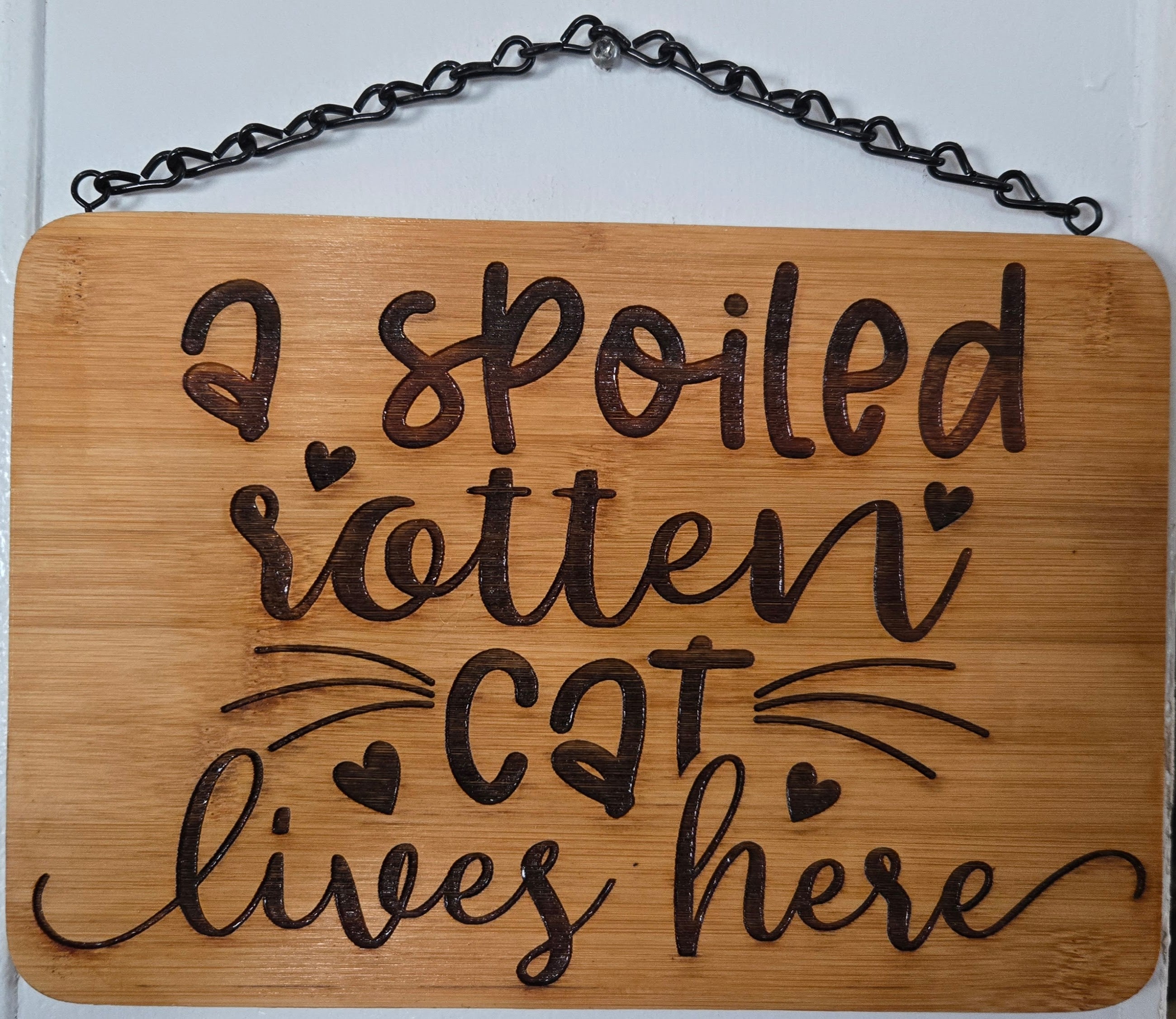 A Spoiled Rotten Cat Lives Here | Laser Engraved Bamboo Sign