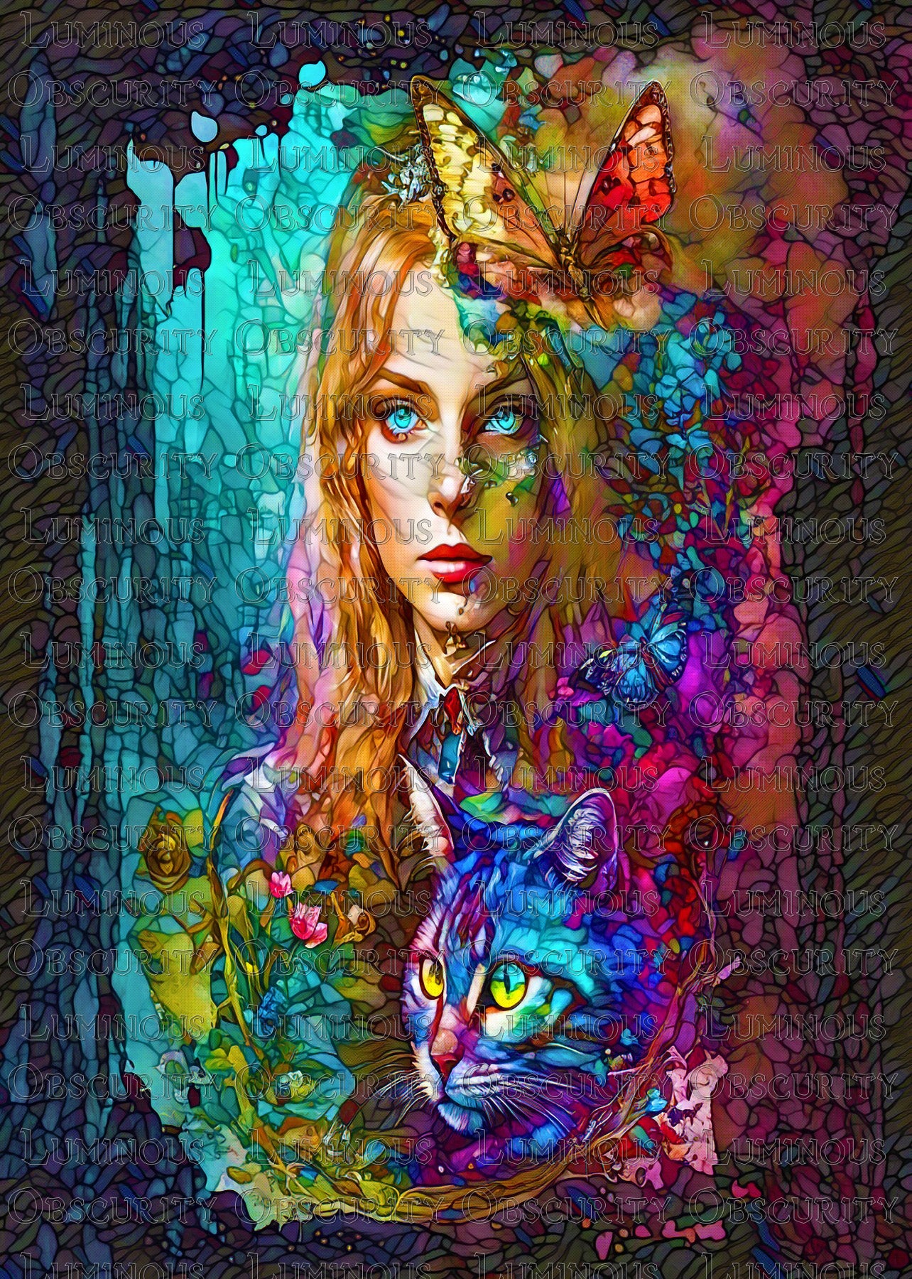 Alice & the Cheshire Cat Suncatcher | Surreal Realistic Wonderland Art