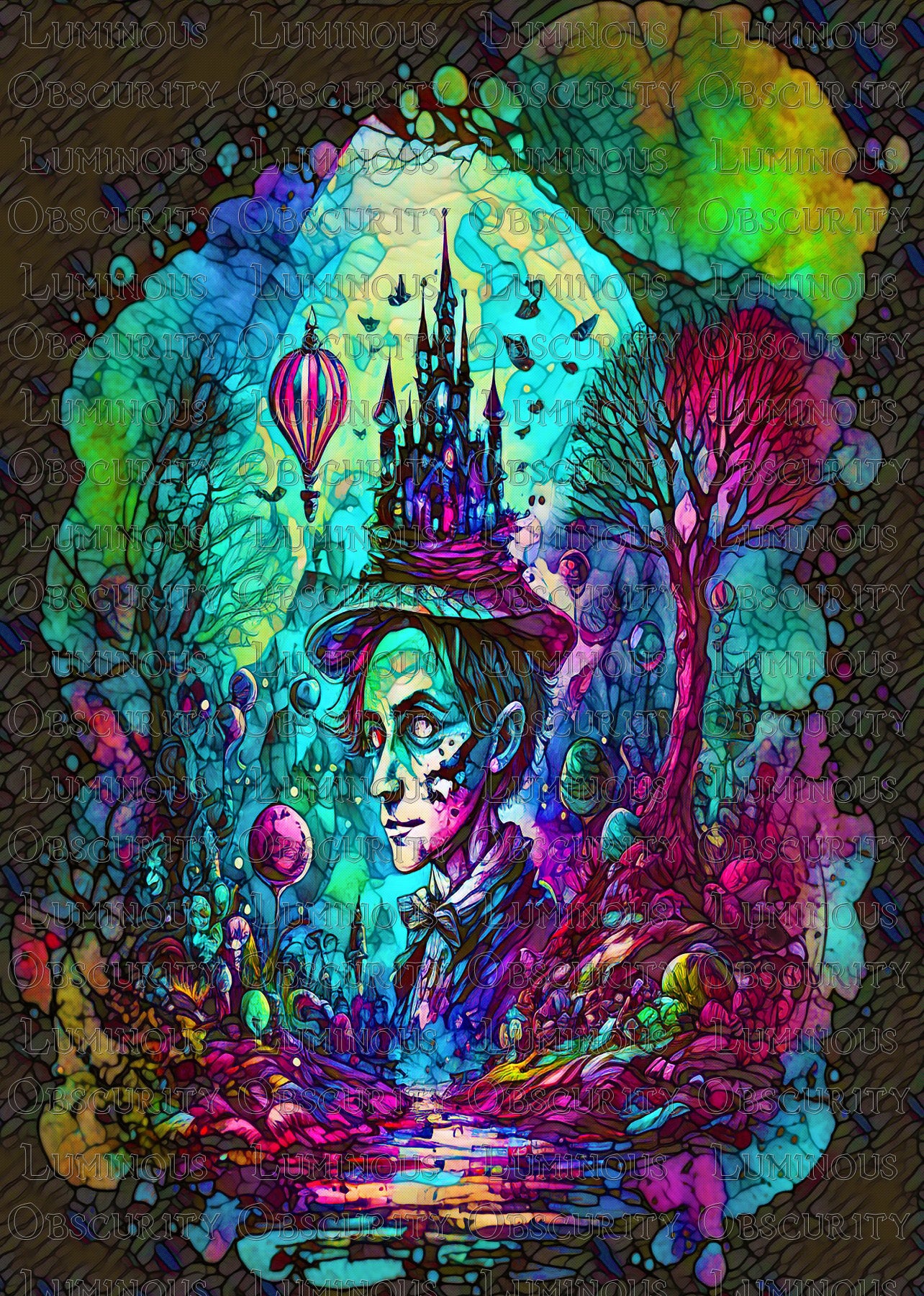 Mad Hatter Suncatcher | Surreal Alice in Wonderland Art
