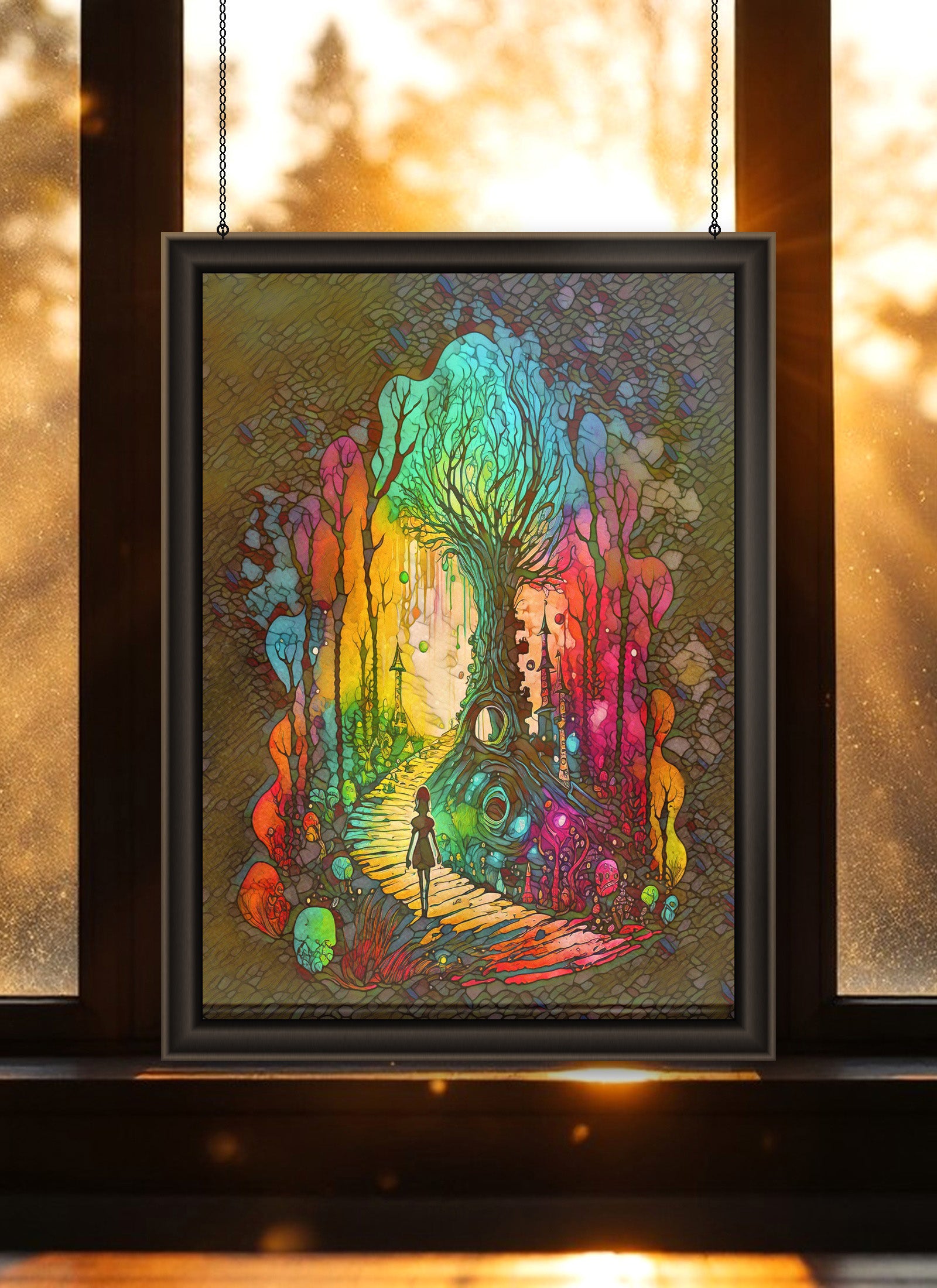 Alice in the Forest Suncatcher | Surreal Wonderland Art