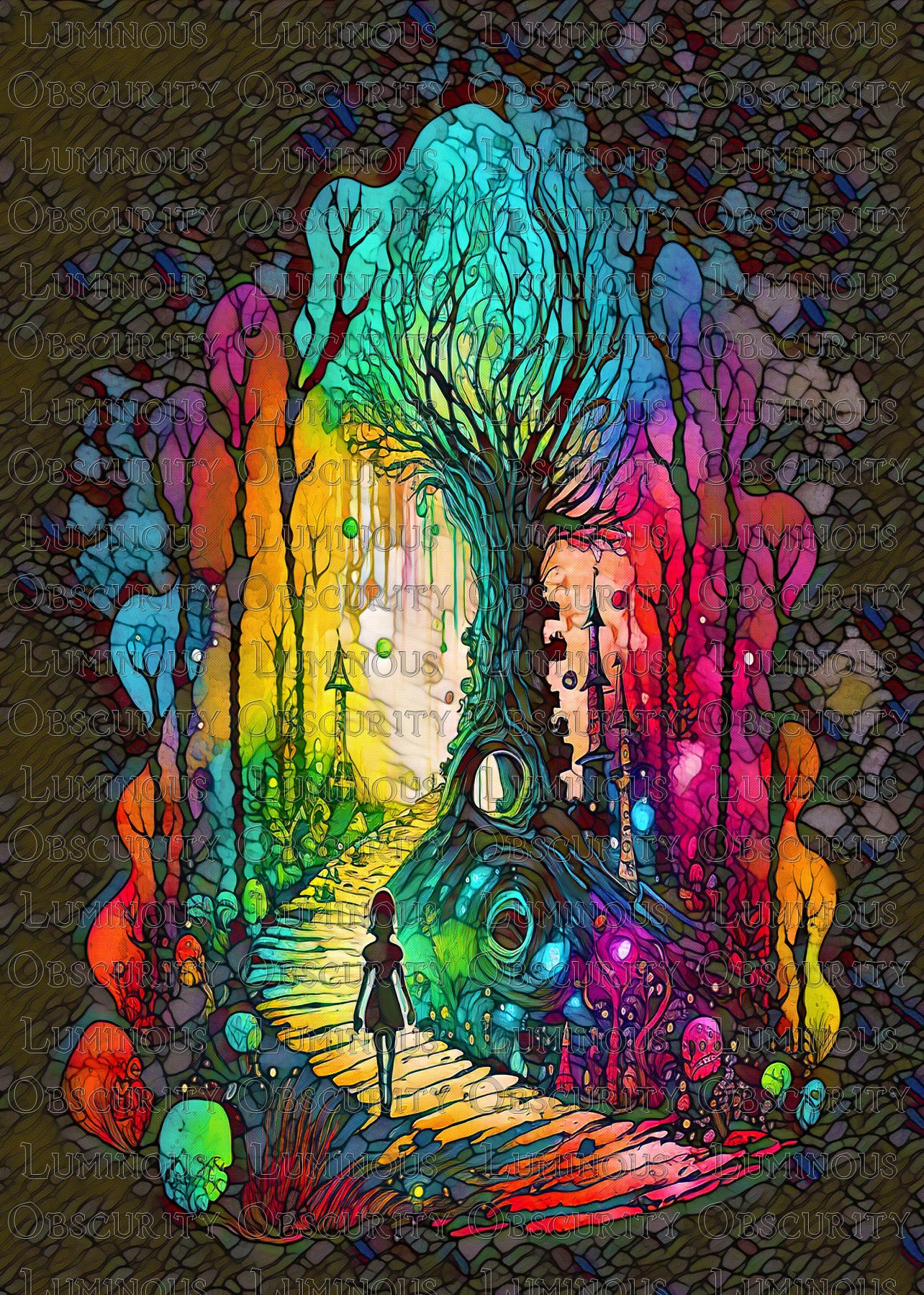 Alice in the Forest Suncatcher | Surreal Wonderland Art