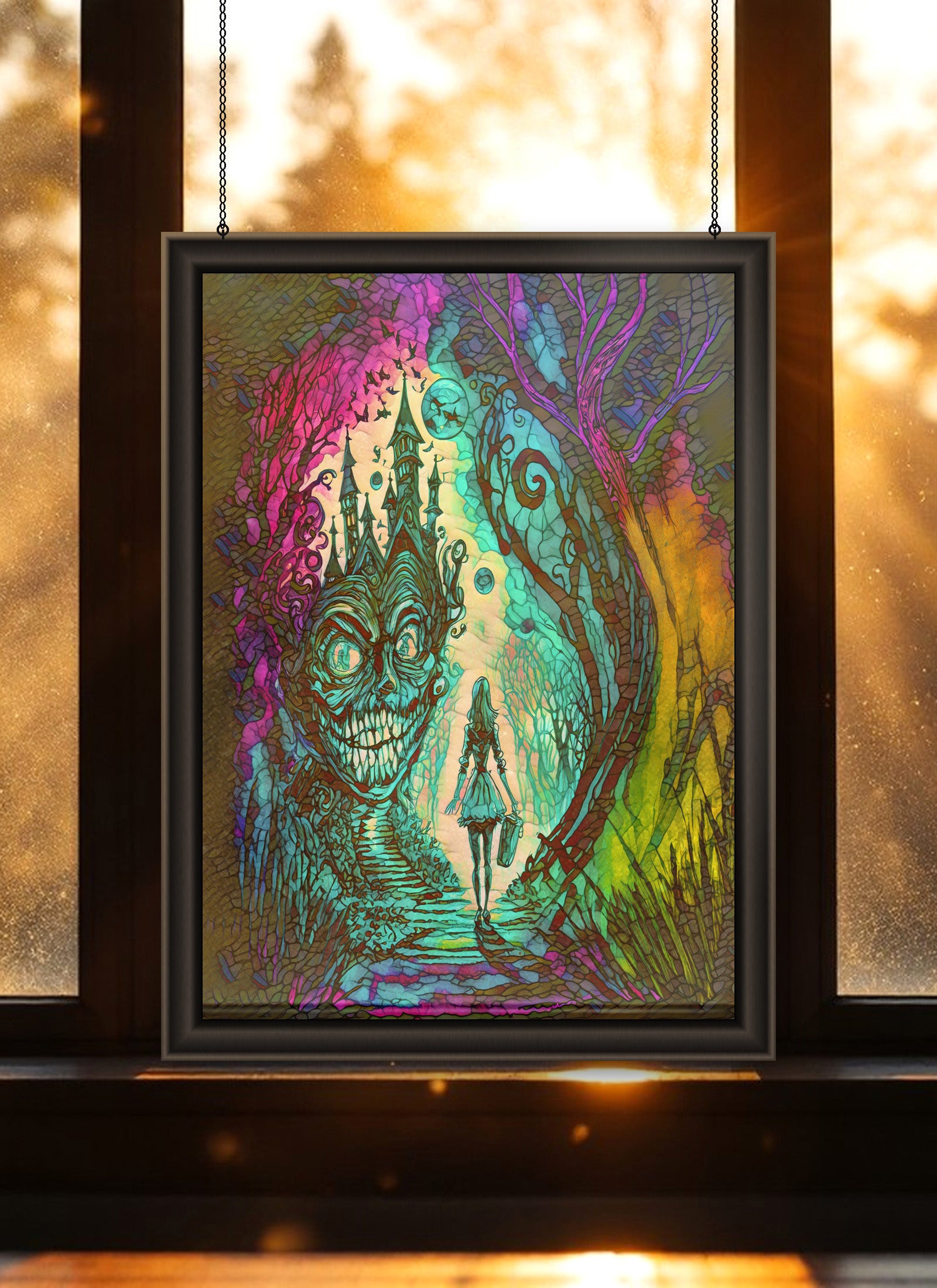 Alice & the Cheshire Cat II Suncatcher | Surreal Wonderland Art