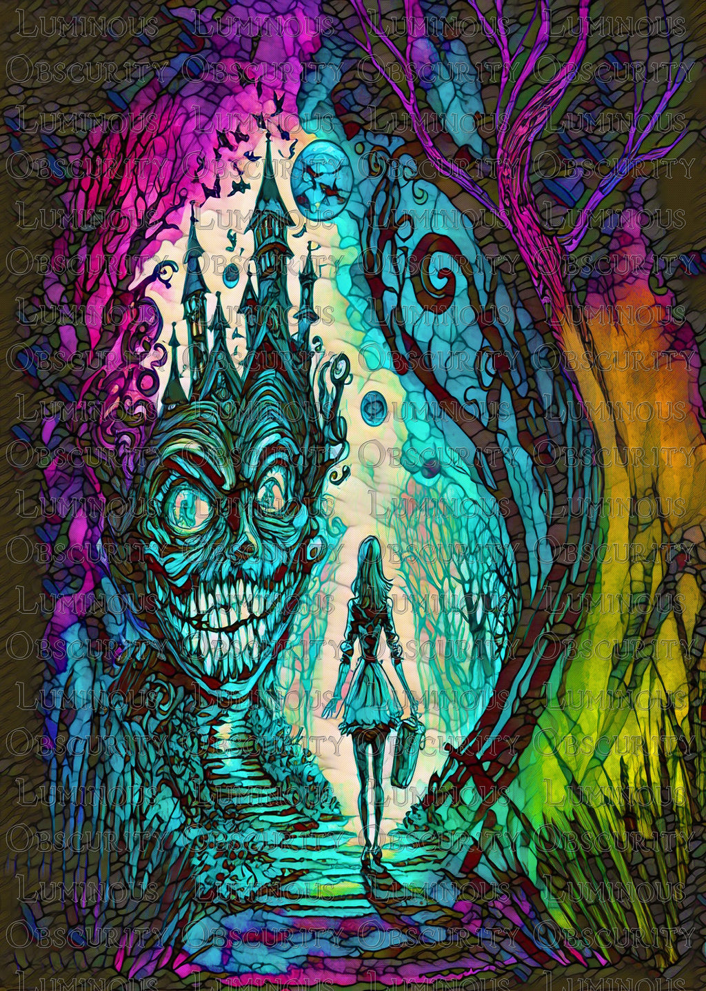 Alice & the Cheshire Cat II Suncatcher | Surreal Wonderland Art