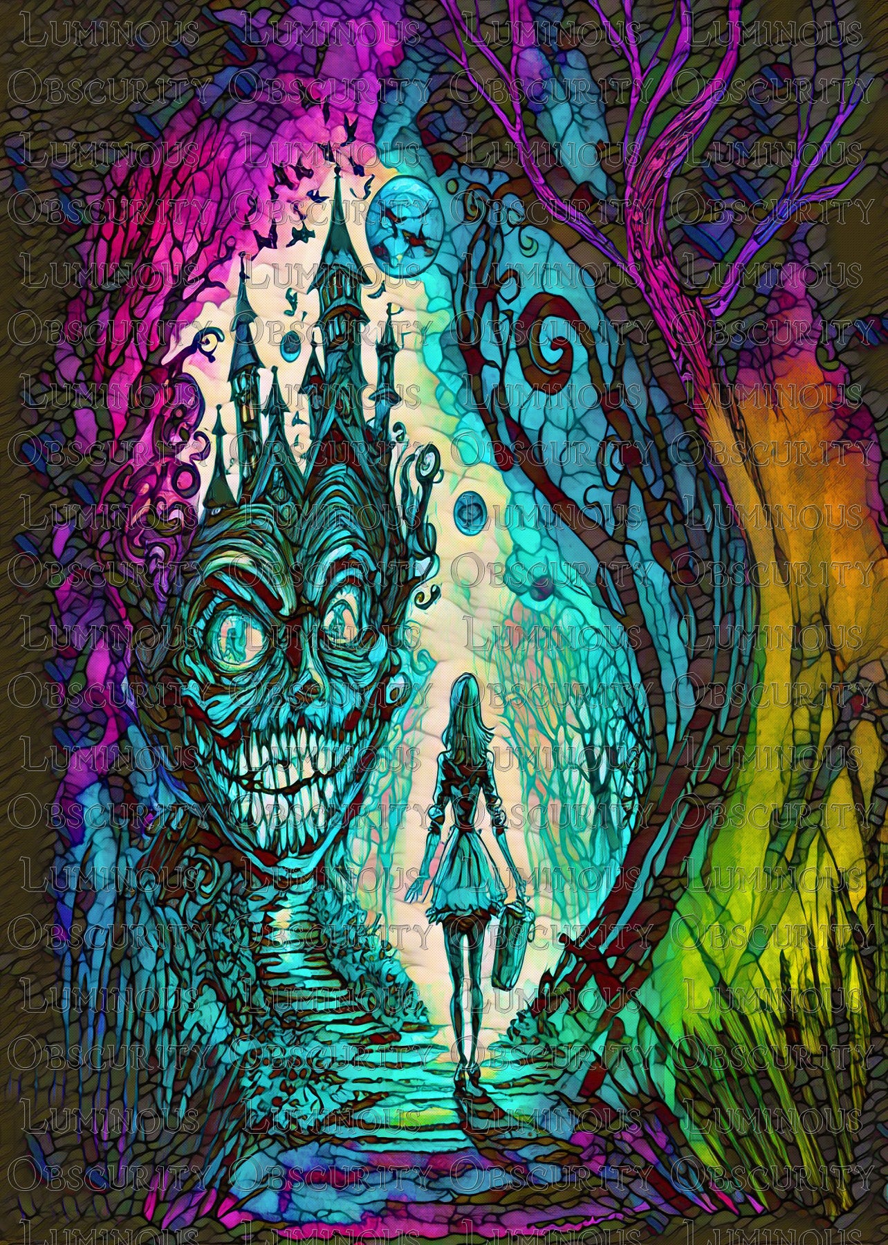 Alice & the Cheshire Cat II Suncatcher | Surreal Wonderland Art