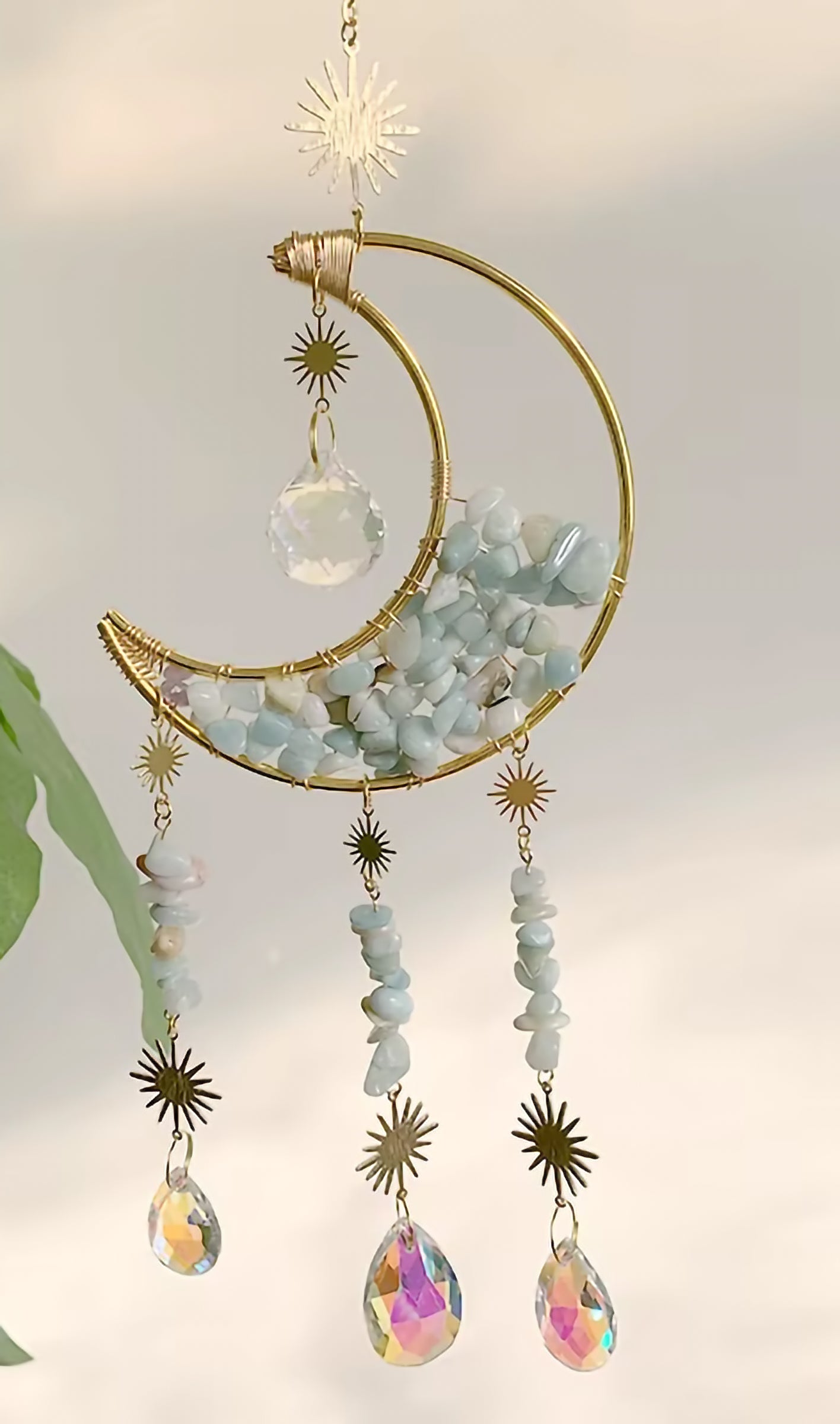Crystal Moon Suncatcher | Natural Stone