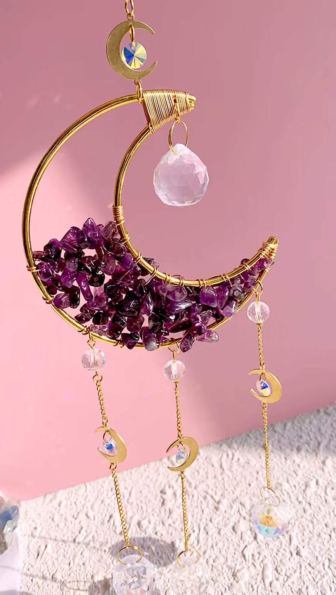 Crystal Moon Suncatcher | Natural Stone