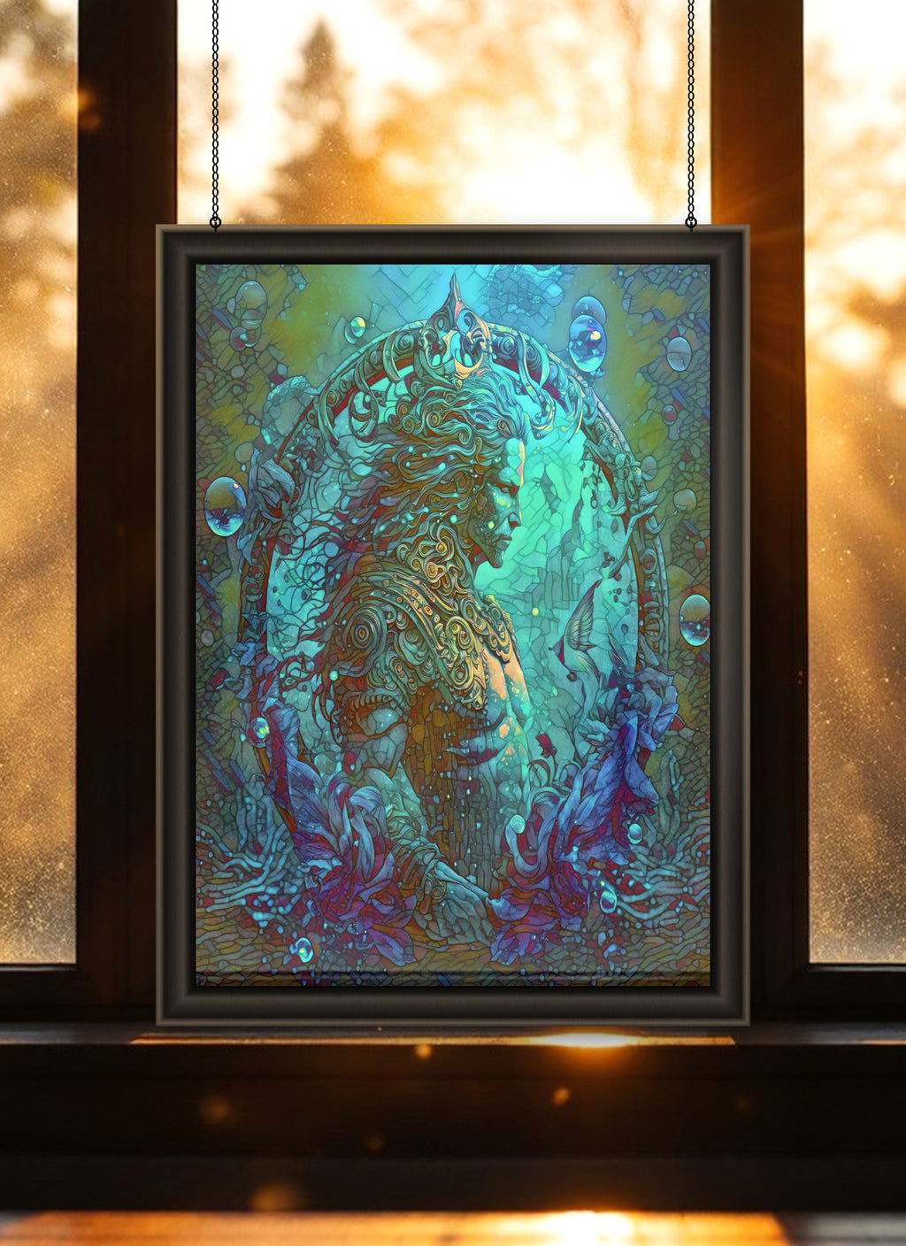 Aquarius Zodiac Suncatcher | Handmade Stained Glass Style Astrological Art