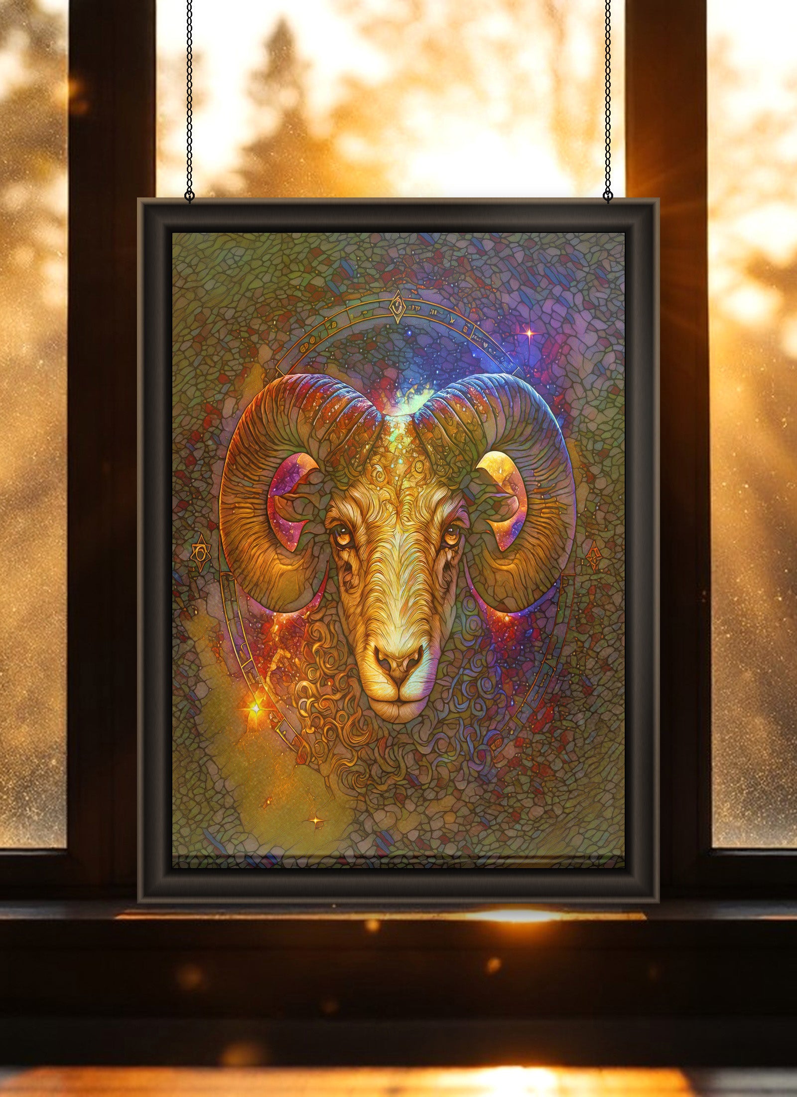 Aries Zodiac Suncatcher | Handmade Stained Glass Style Astrological Art