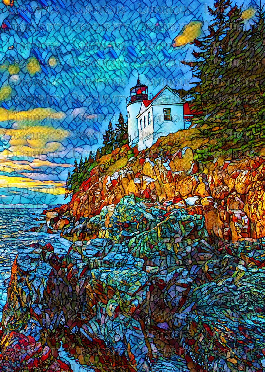 Bass Harbor Lighthouse Suncatcher | Handmade Maine Stained Glass Style Art