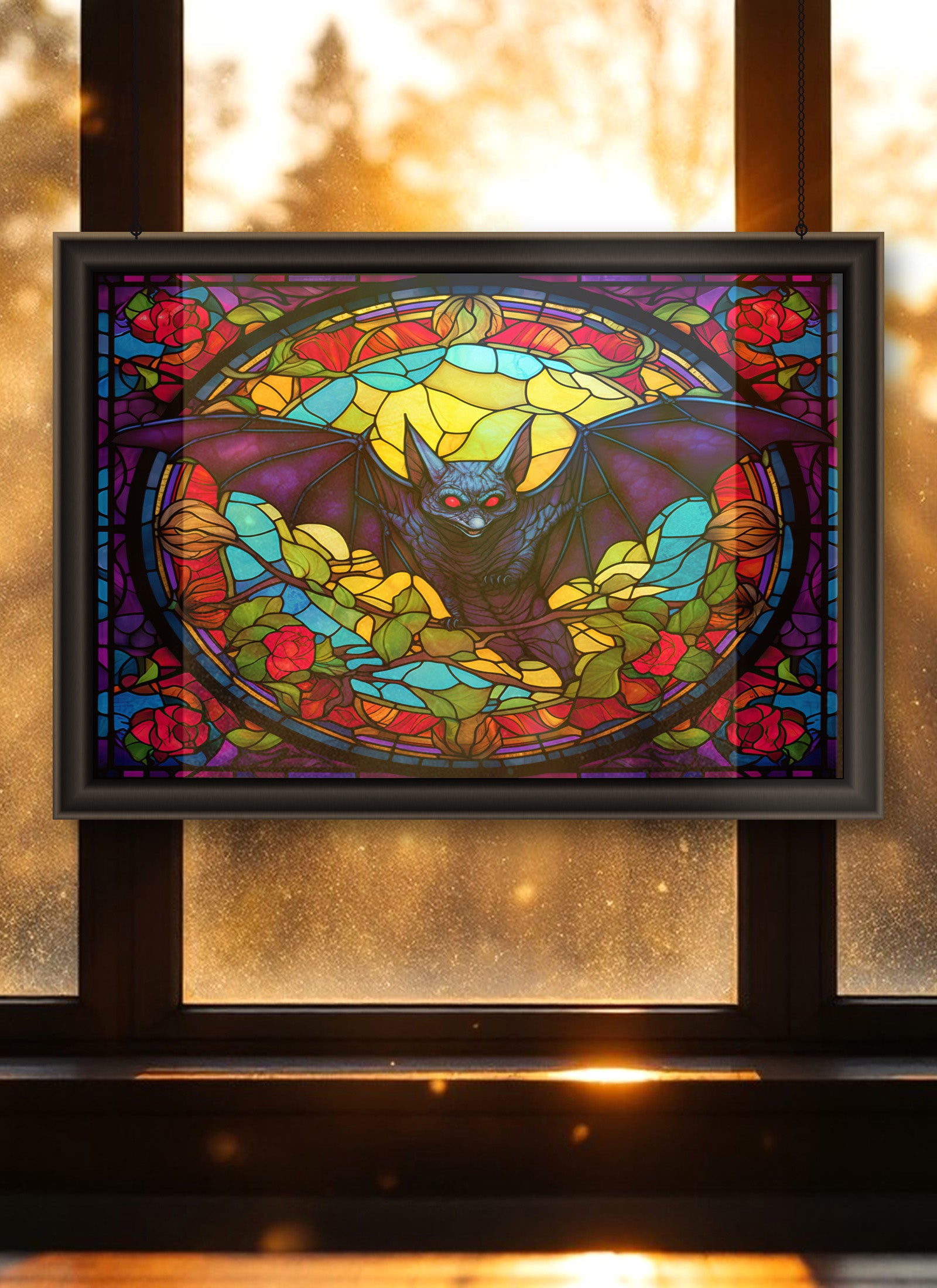 Bat Suncatcher | Handmade Stained Glass Style Window Art