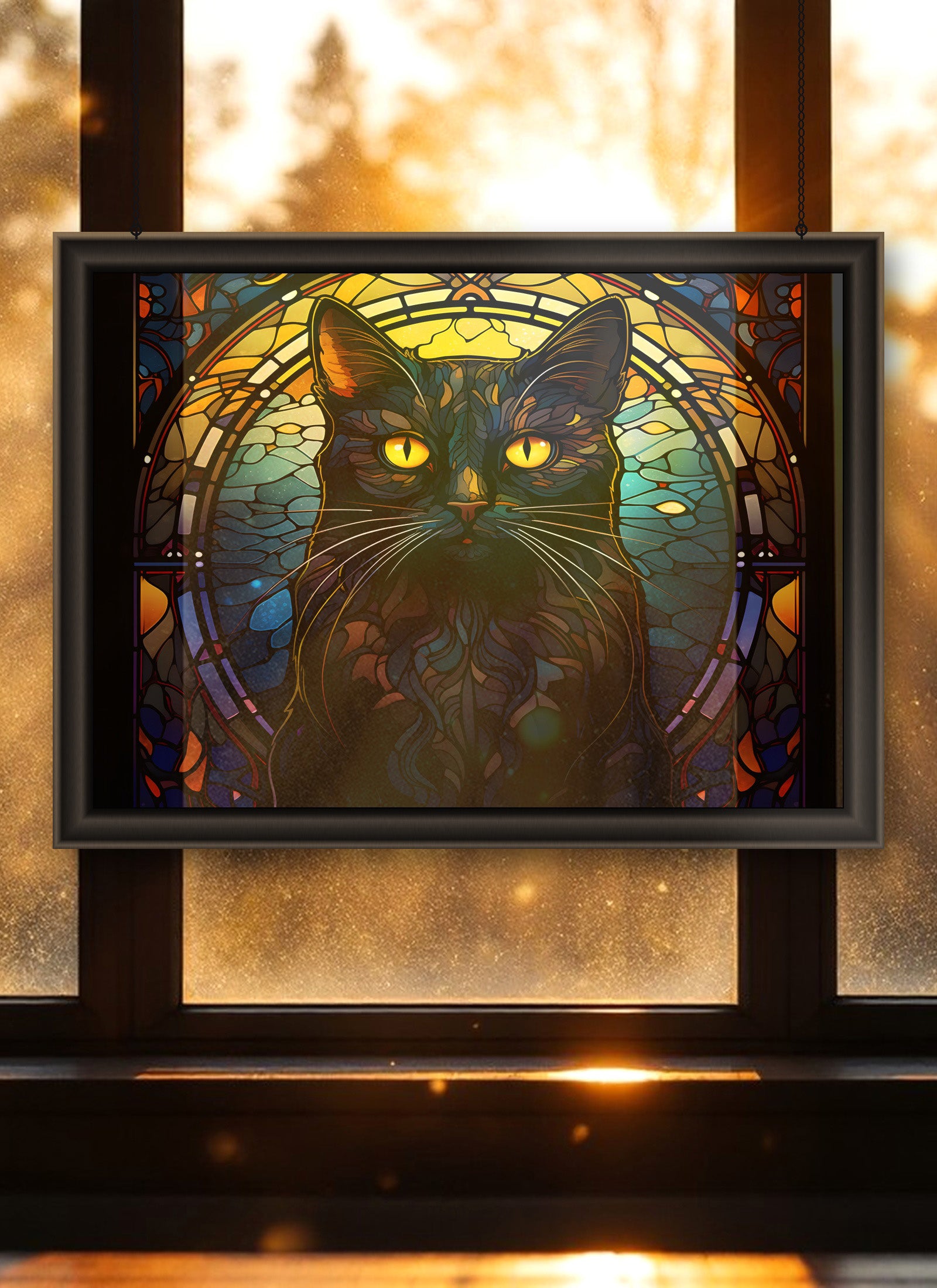 Black Cat Suncatcher | Handmade Stained Glass Style Window Art