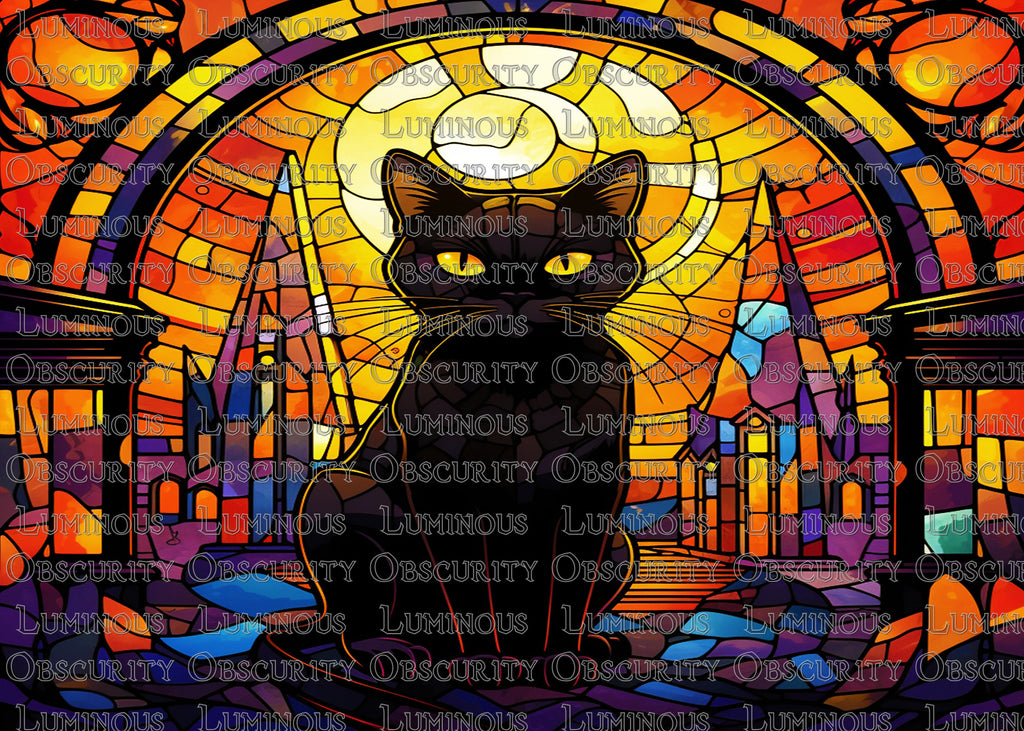 Black Cat II Suncatcher | Handmade Stained Glass Style Window Art