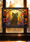 Black Cat II Suncatcher | Handmade Stained Glass Style Window Art