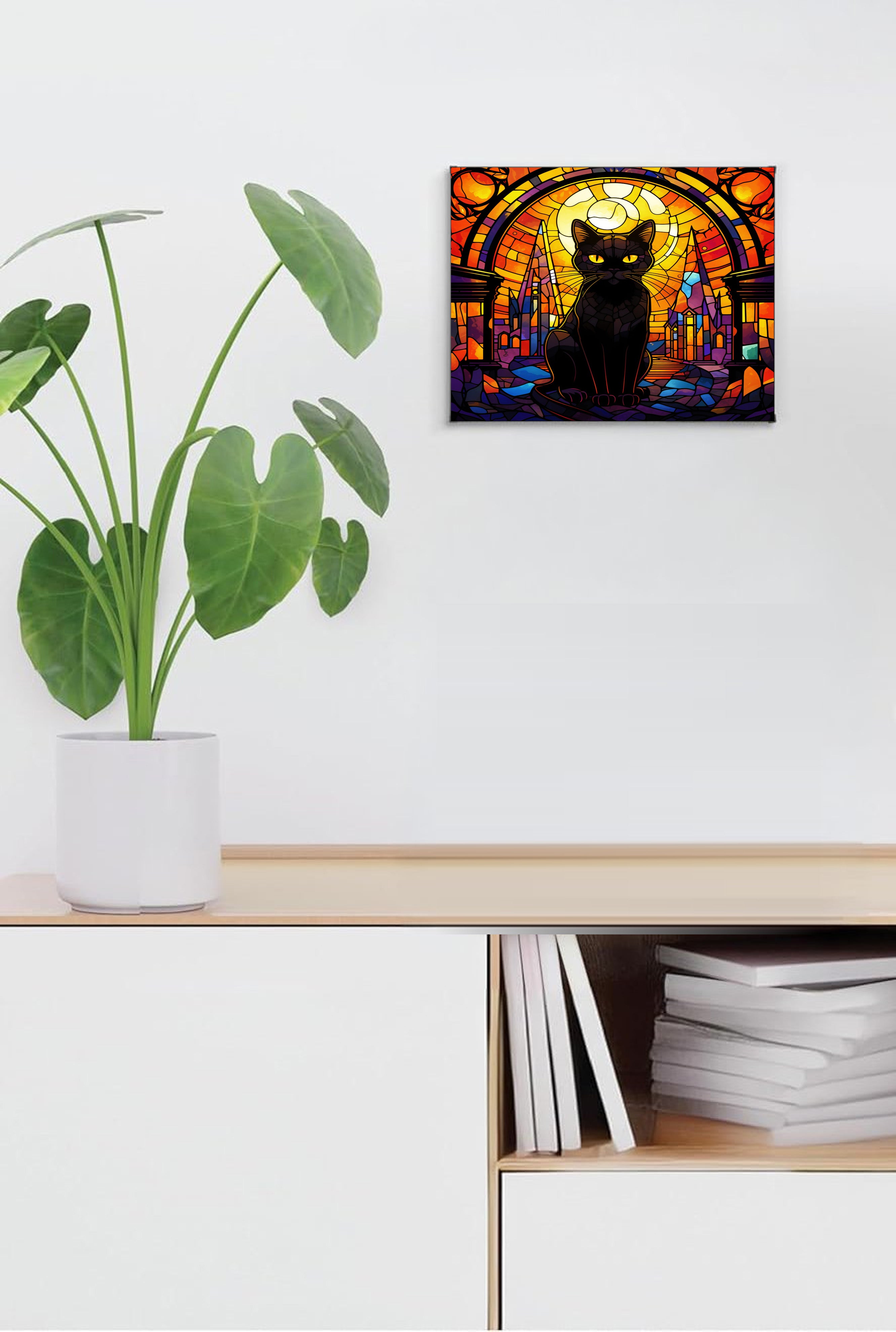 Black Cat II Suncatcher | Handmade Stained Glass Style Window Art