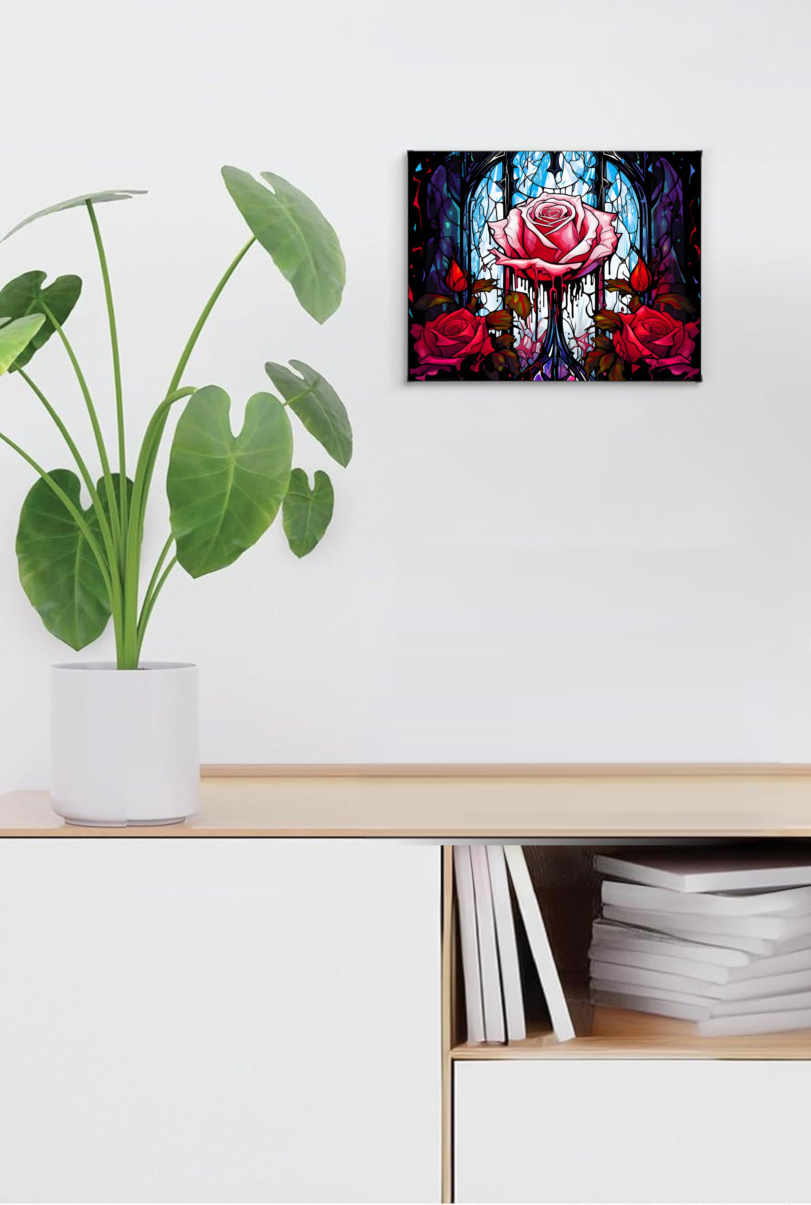 Bleeding Rose Suncatcher | Handmade Stained Glass Style Gothic Art