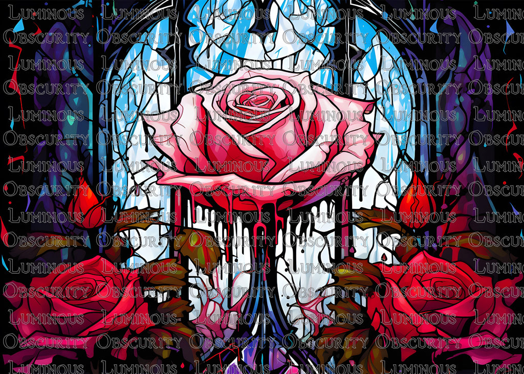 Bleeding Rose Suncatcher | Handmade Stained Glass Style Gothic Art