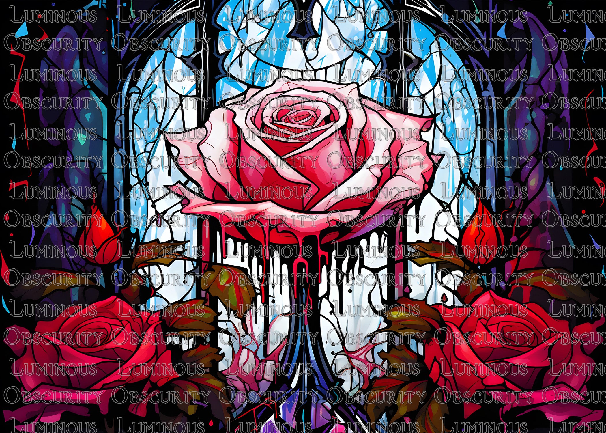 Bleeding Rose Suncatcher | Handmade Stained Glass Style Gothic Art