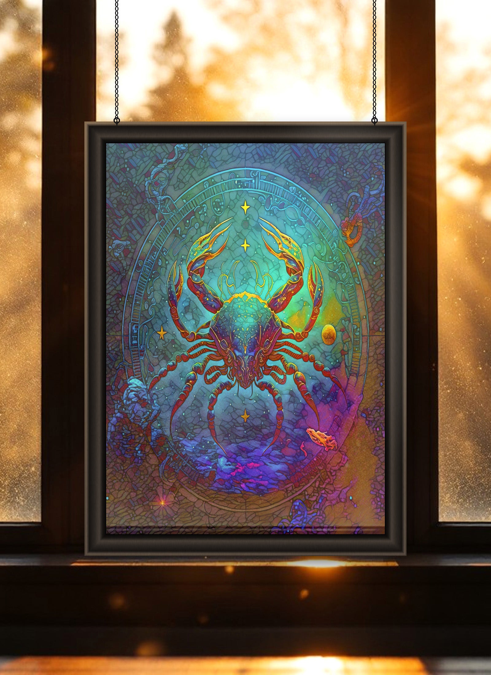 Cancer Zodiac Suncatcher | Handmade Stained Glass Style Astrological Art