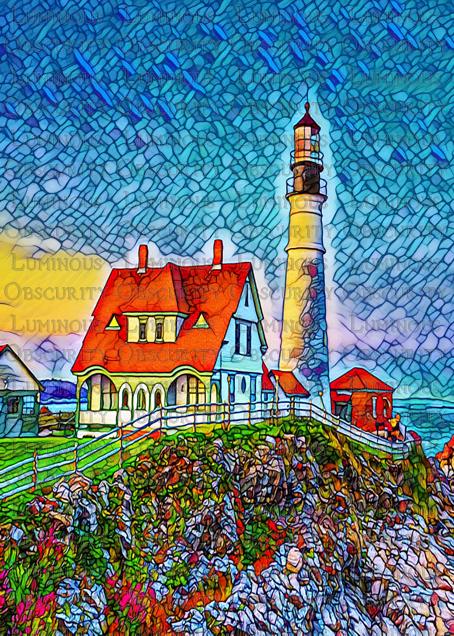 Cape Elizabeth Lighthouse Suncatcher | Handmade Maine Stained Glass Style Art