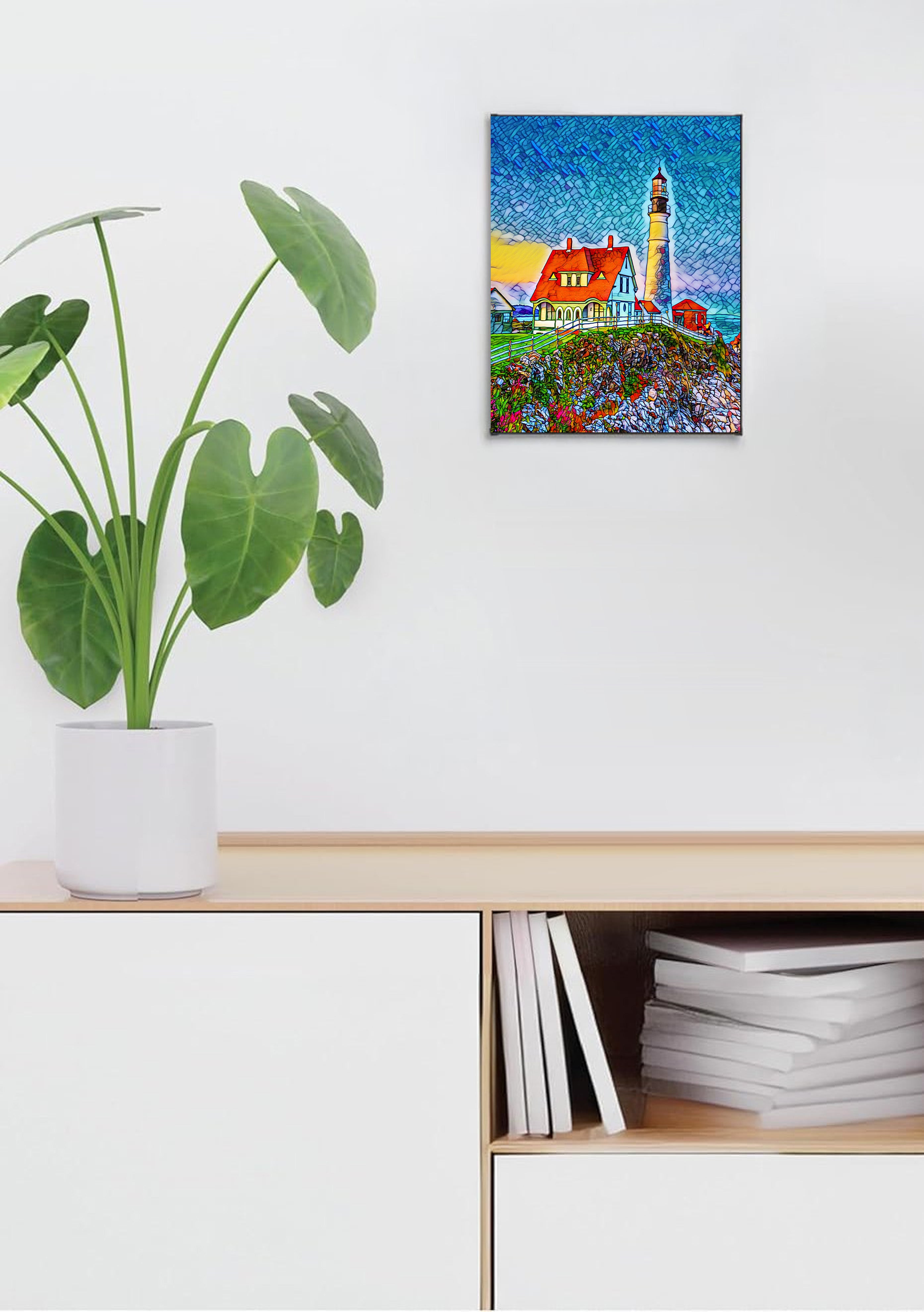 Cape Elizabeth Lighthouse Suncatcher | Handmade Maine Stained Glass Style Art