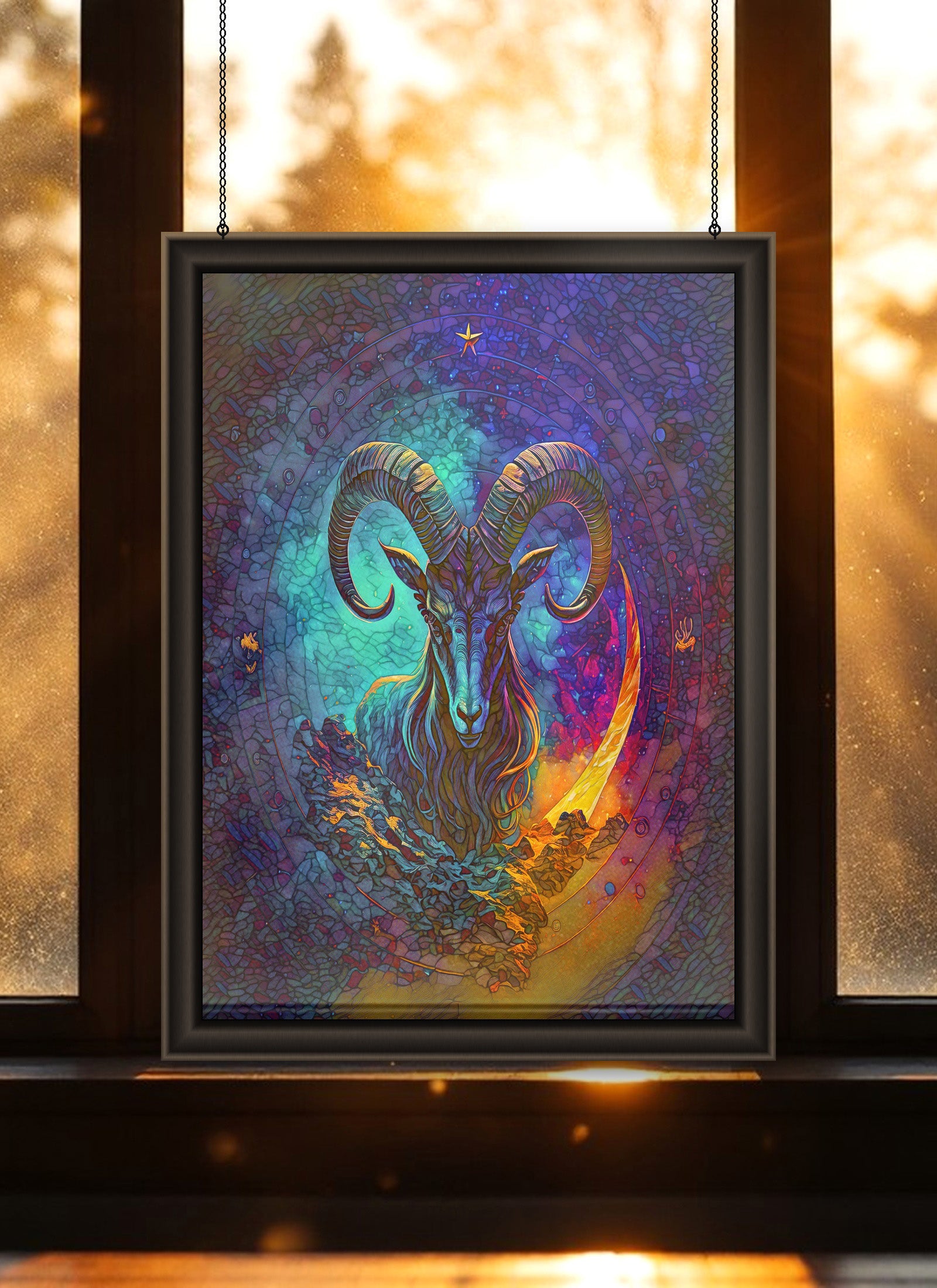 Capricorn Zodiac Suncatcher | Handmade Stained Glass Style Astrological Art