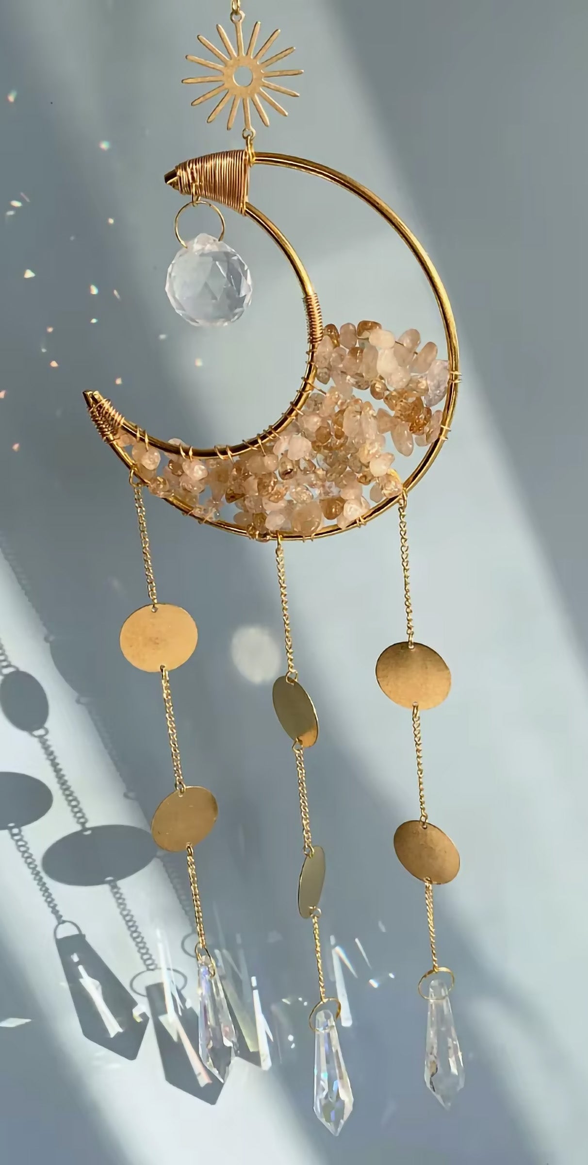 Crystal Moon Suncatcher | Natural Stone