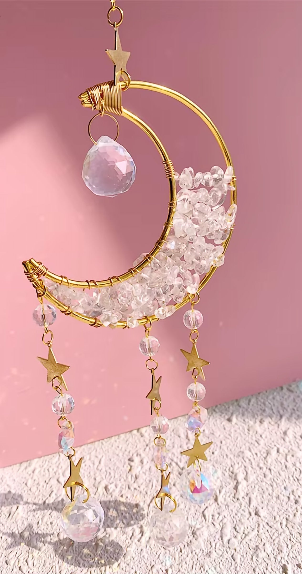Crystal Moon Suncatcher | Natural Stone