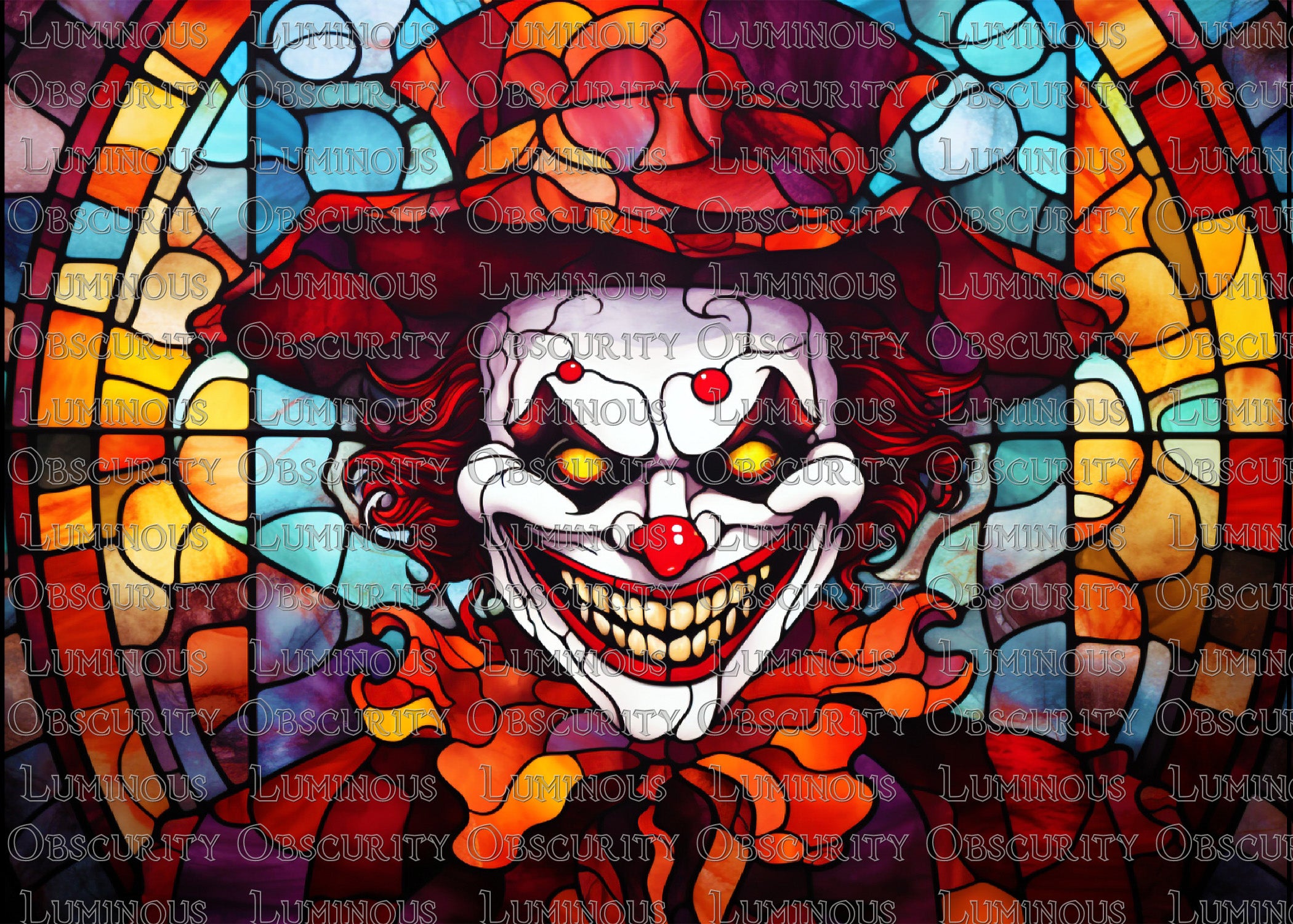 Skull-Faced Clown Suncatcher | Handmade Stained Glass Style Horror Art