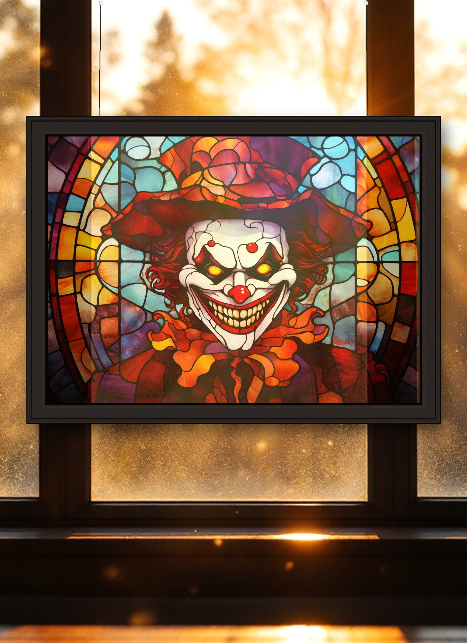 Skull-Faced Clown Suncatcher | Handmade Stained Glass Style Horror Art