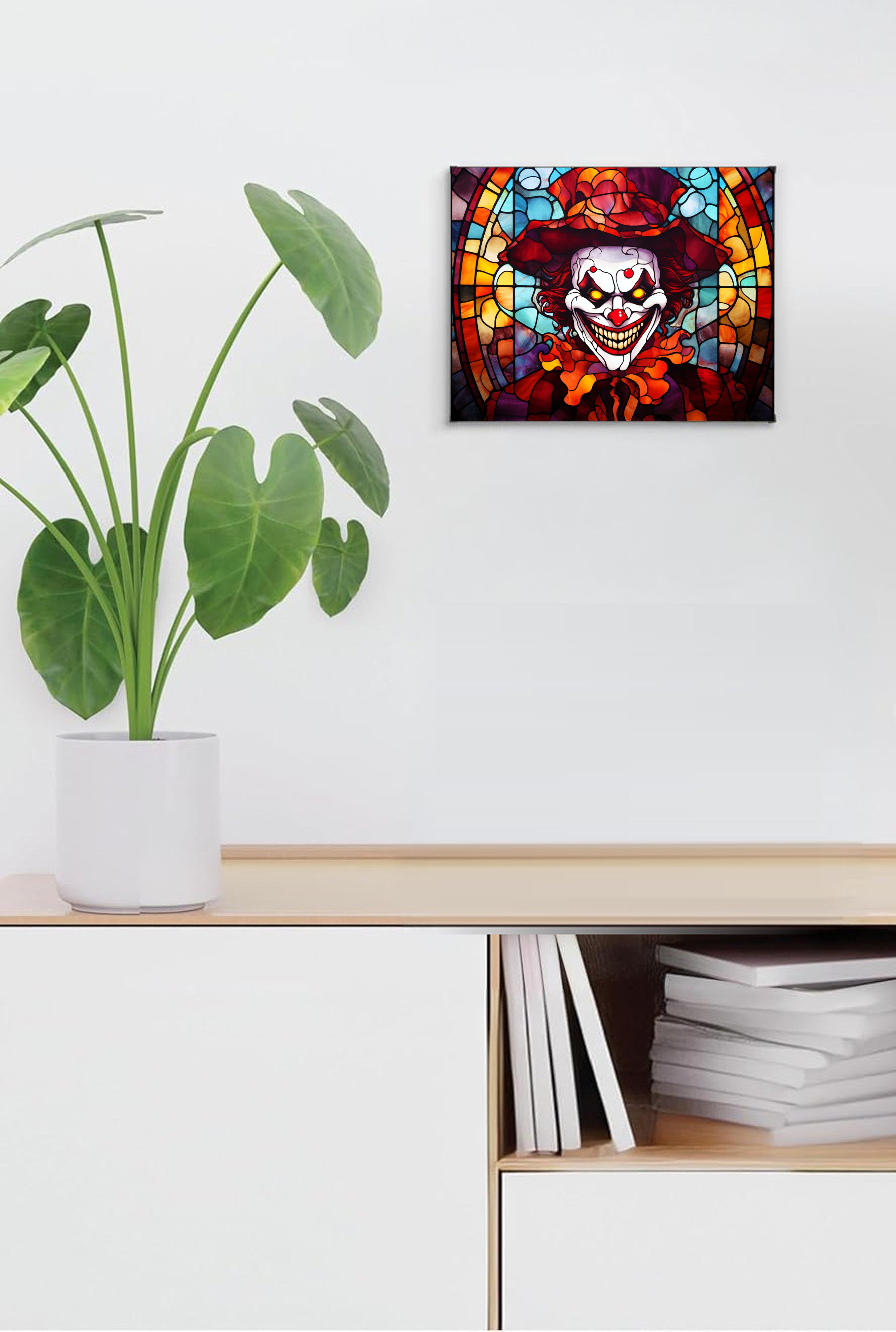 Skull-Faced Clown Suncatcher | Handmade Stained Glass Style Horror Art