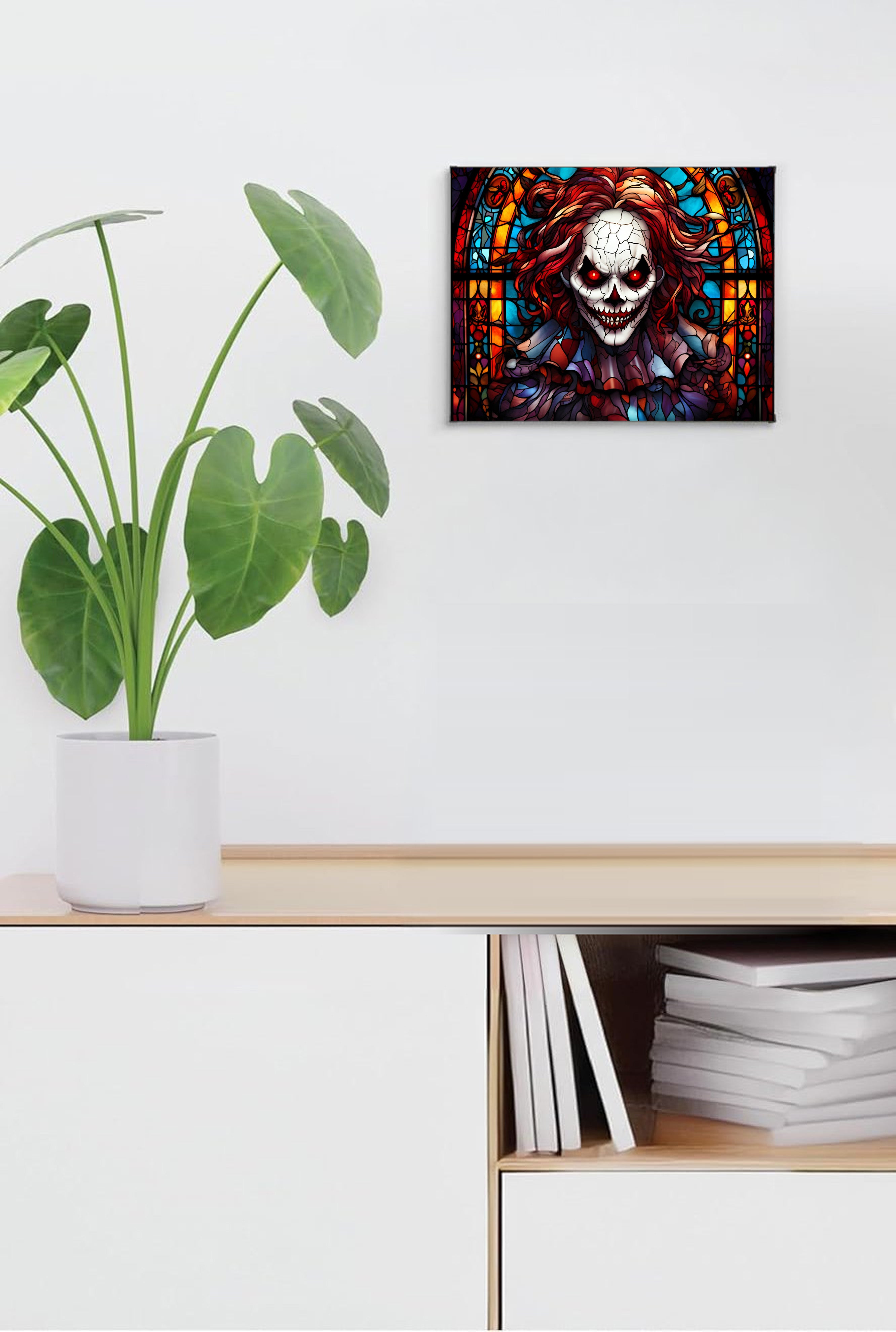 Sinister Grinning Clown Suncatcher | Handmade Stained Glass Style Horror Art