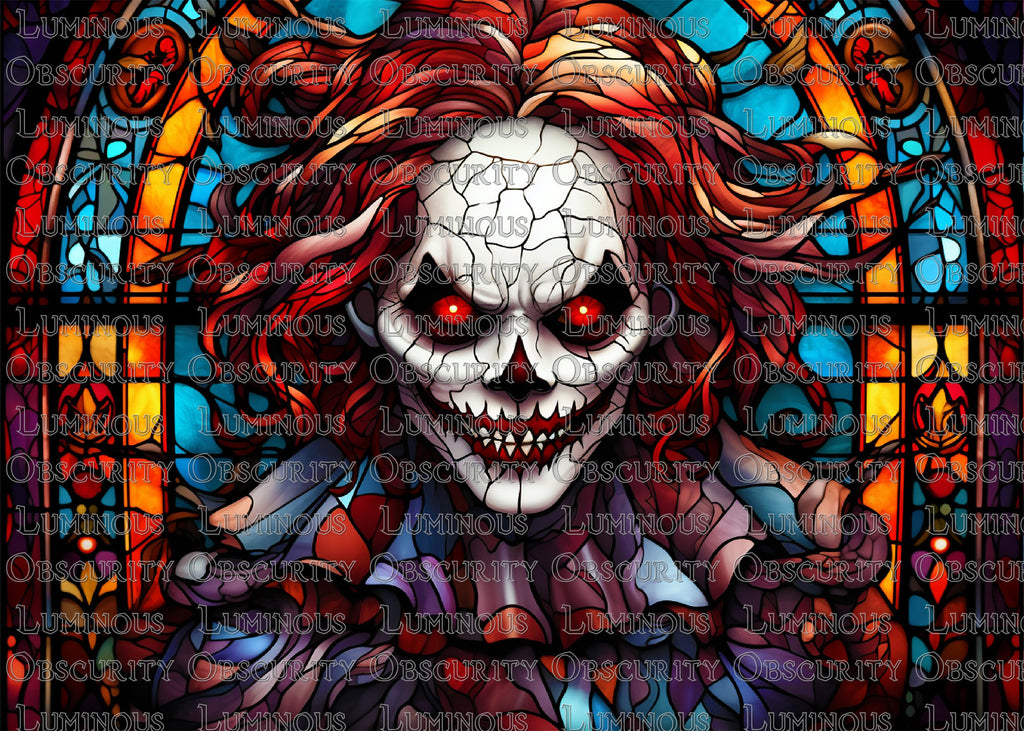 Sinister Grinning Clown Suncatcher | Handmade Stained Glass Style Horror Art