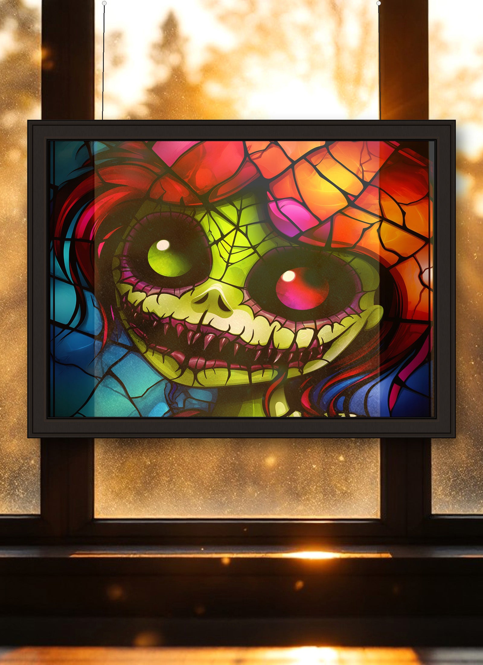 Creepy Girl Suncatcher | Handmade Stained Glass Style Dark Art