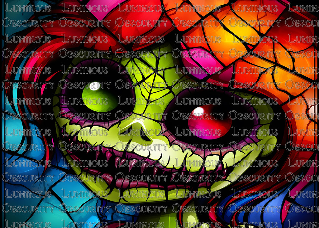 Creepy Girl Suncatcher | Handmade Stained Glass Style Dark Art